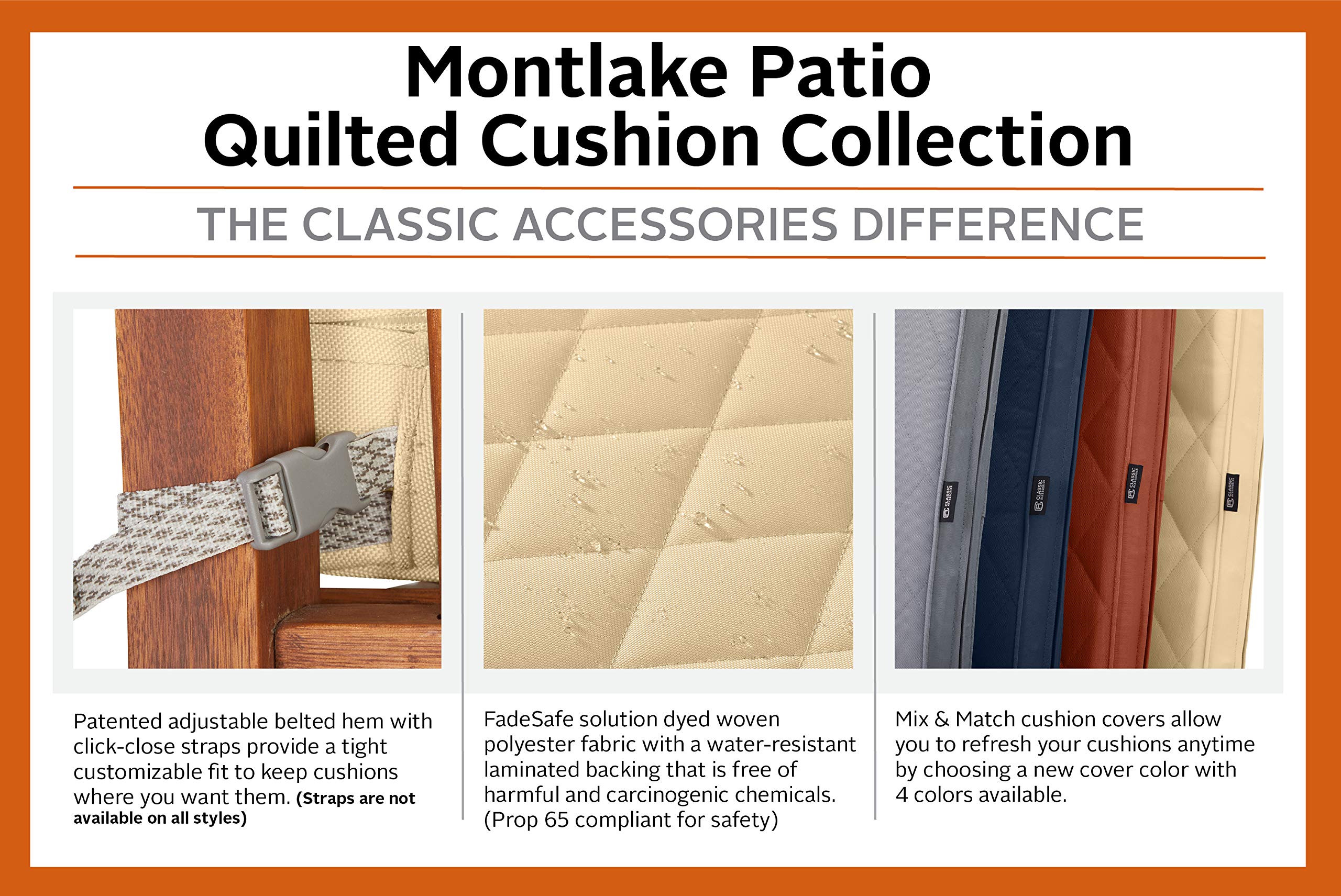 Classic Accessories Montlake Outdoor Chaise Lounge Cushion 80x26 - FadeSafe, Water-Repellent, Quilted Spice - Perfect for Patio, Poolside, and Garden Relaxation