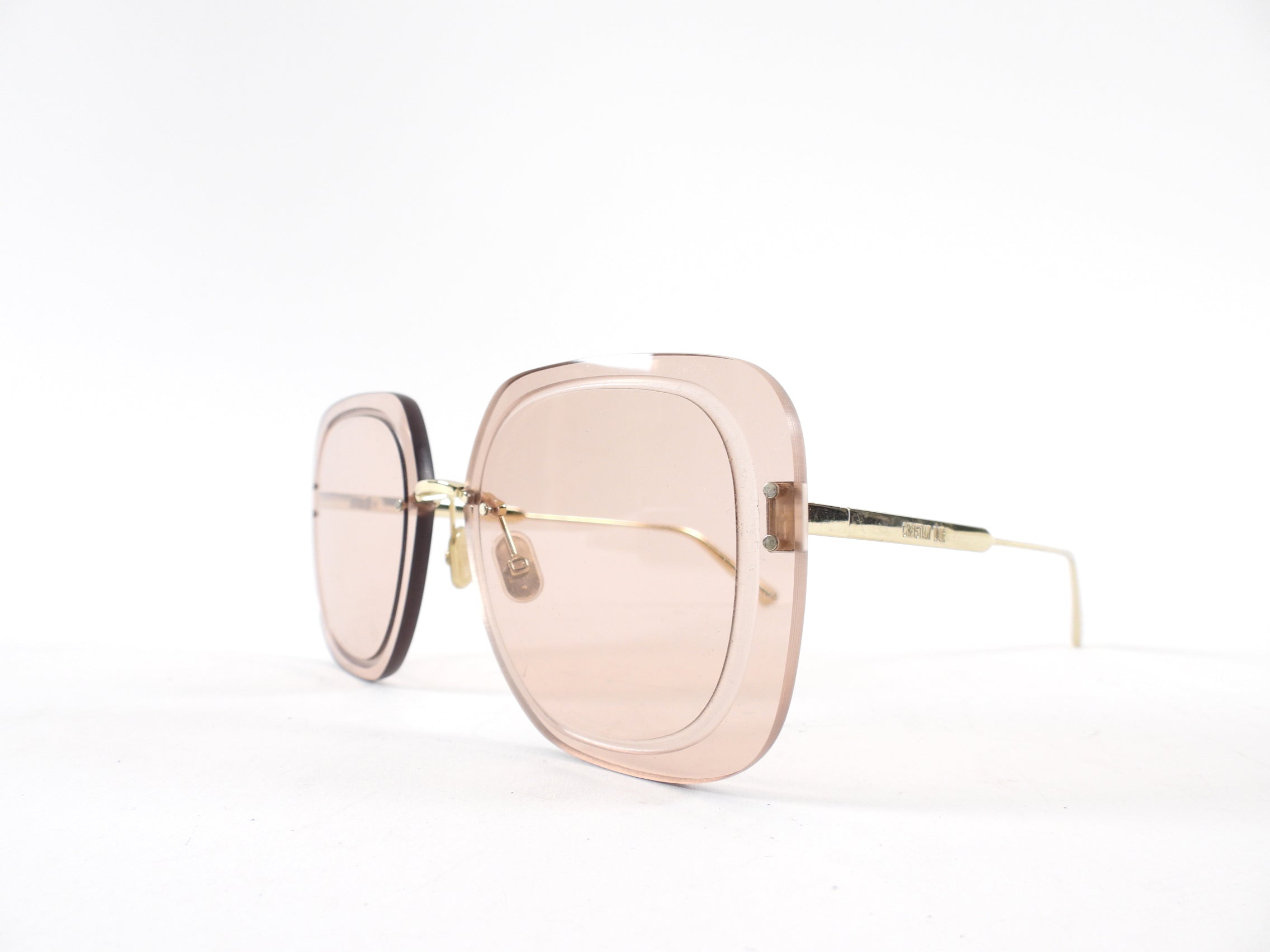 Christian Dior Pink Clear Lens Frameless Square Sunglasses for Women - Luxury Designer Shades for Summer, Beach & Outdoor Fashion