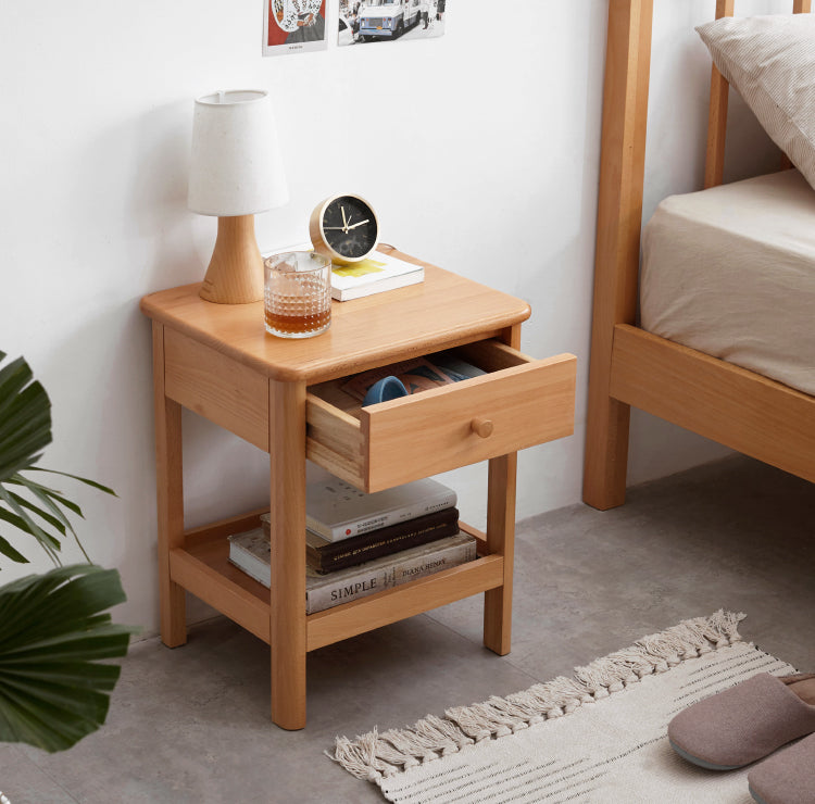 Solid Wood Nightstand - Beech & Pine Bedside Table for Bedroom, Modern & Rustic End Table with Storage Shelf - Perfect for Bedroom, Living Room, or Office