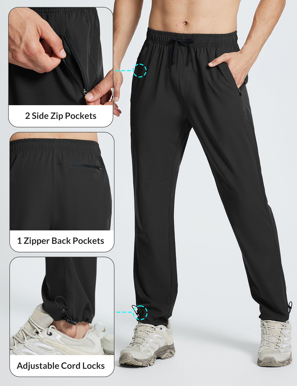 Baleaf Men's Hiking Pants - Lightweight Quick-Dry Water-Resistant Outdoor Cargo Pants with Elastic Waist & Zip Pockets - Perfect for Hiking, Camping, and Travel Adventures