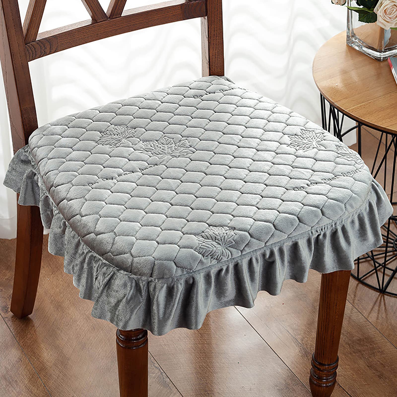 LUYAJYI Lace Ruffle Chair Cushion - European Style Square Non-Slip Seat Pad with Padded Comfort in Gray (6qitu-023) - Perfect for Dining Chairs, Office Seats, and Home Decor