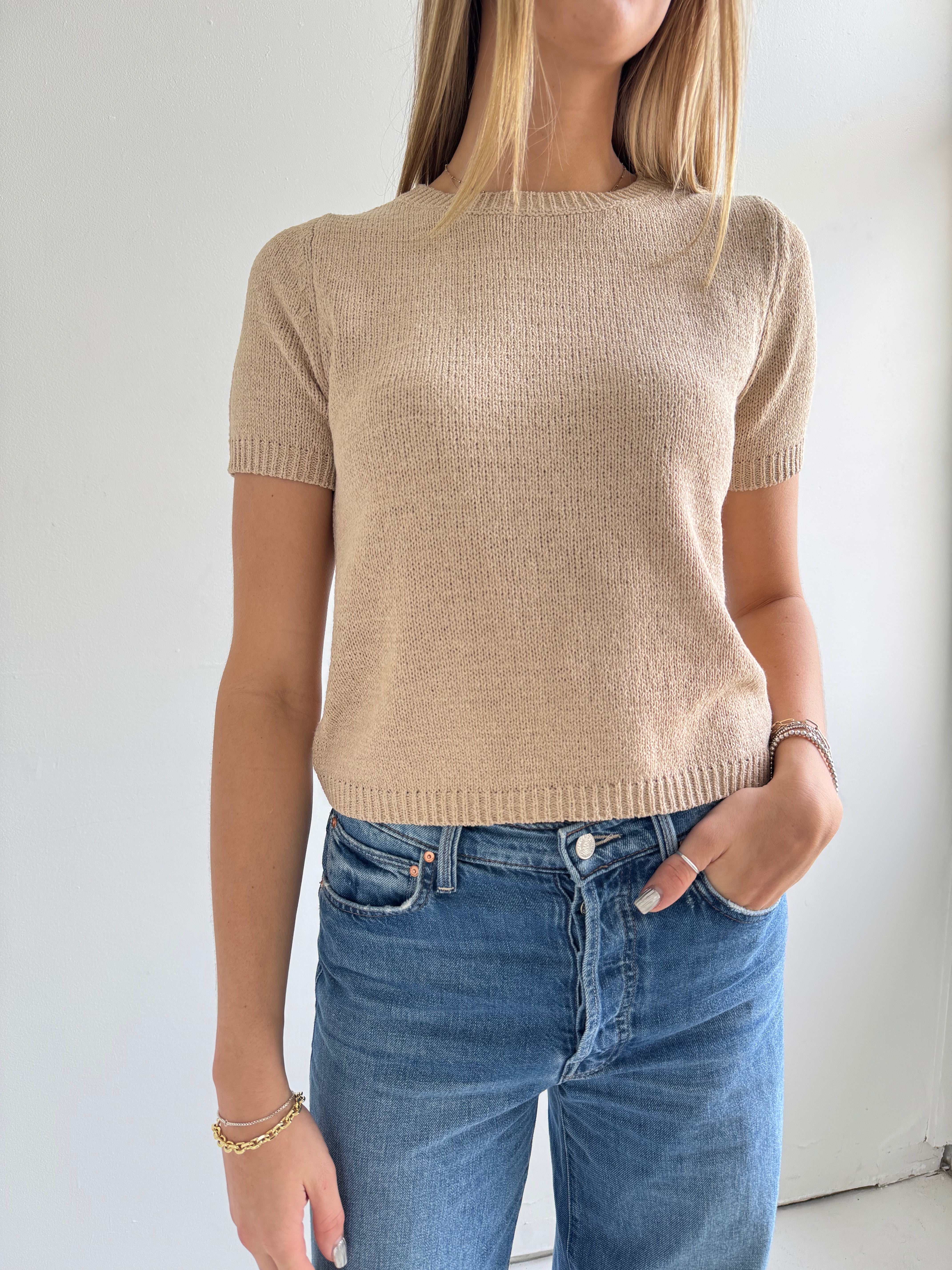 Lelia Women's Short Sleeve Knit Top - Soft Taupe Casual Shirt for Everyday Wear | Perfect for Office, Date Night & Weekend Outfits