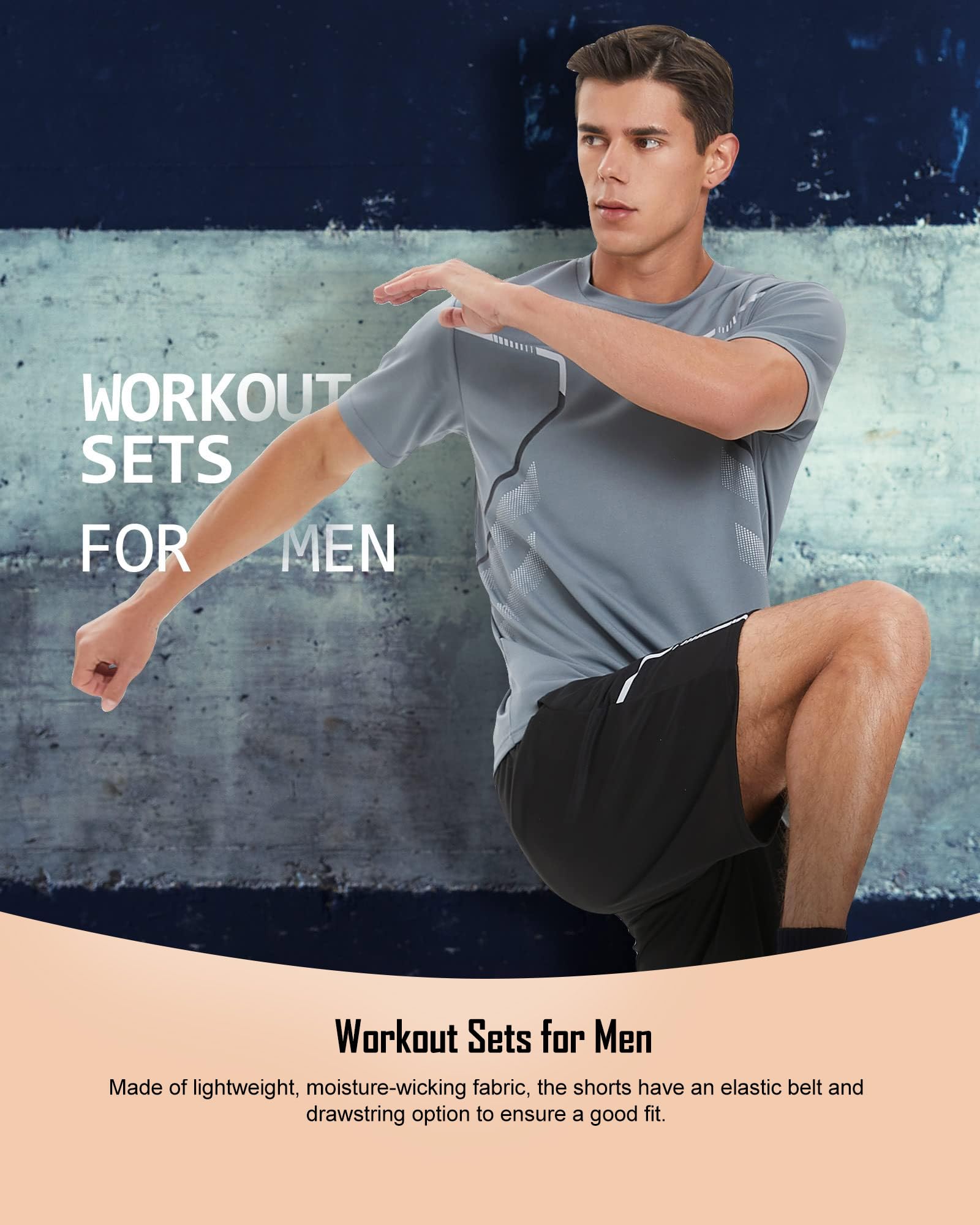 BOOMCOOL Men's 6-Pack Gym Clothes Set - Workout Shorts & Long Sleeve Shirts for Running, Training & Fitness - Moisture Wicking Dry Fit Athletic Outfits for Gym, Jogging & Sports Activities