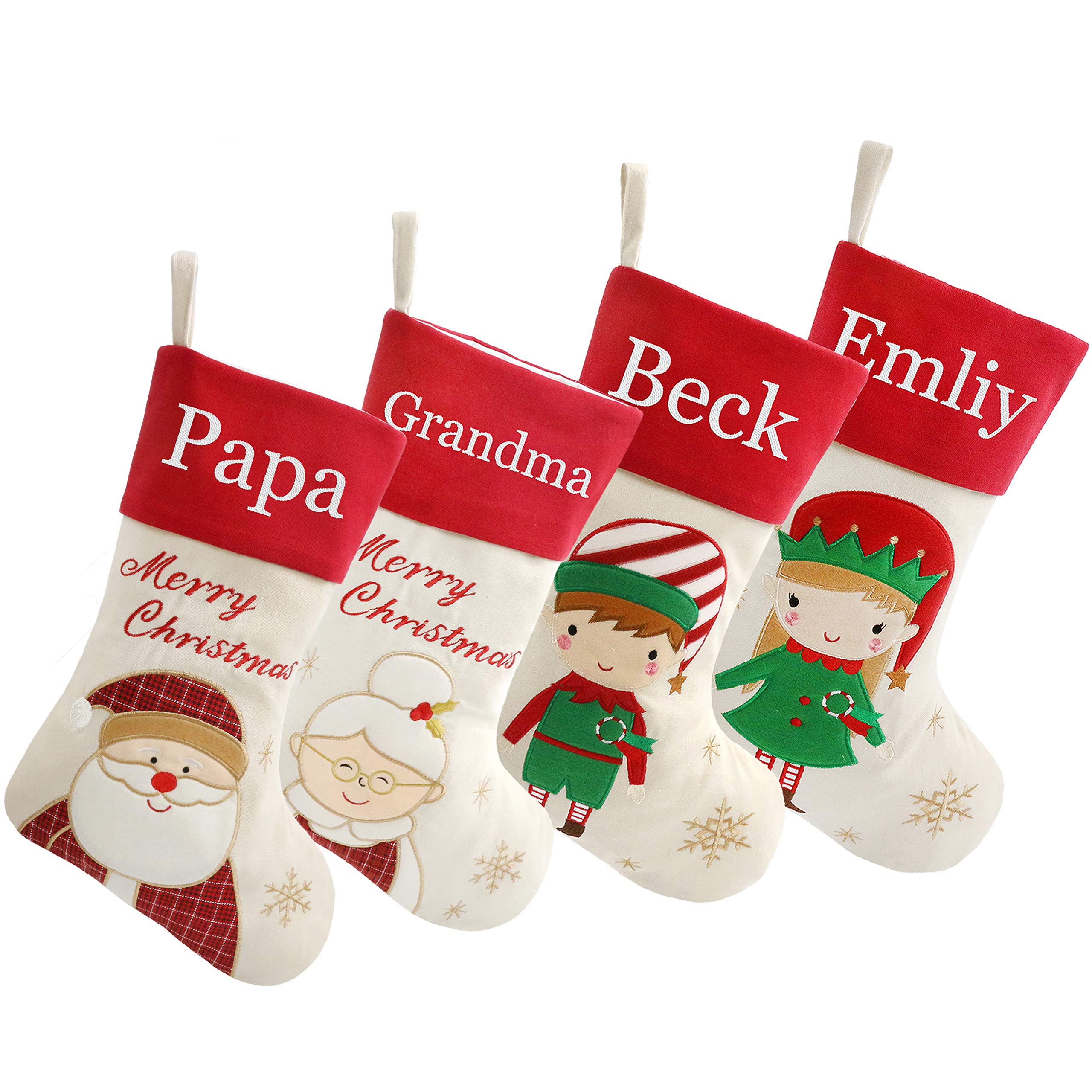 Set of 4 Personalized 18-Inch Christmas Stockings - Custom Embroidery Holiday Decor for Family Gifts | Perfect for Fireplace Mantel, Christmas Tree Decorations & Festive Home Styling (Style 2)