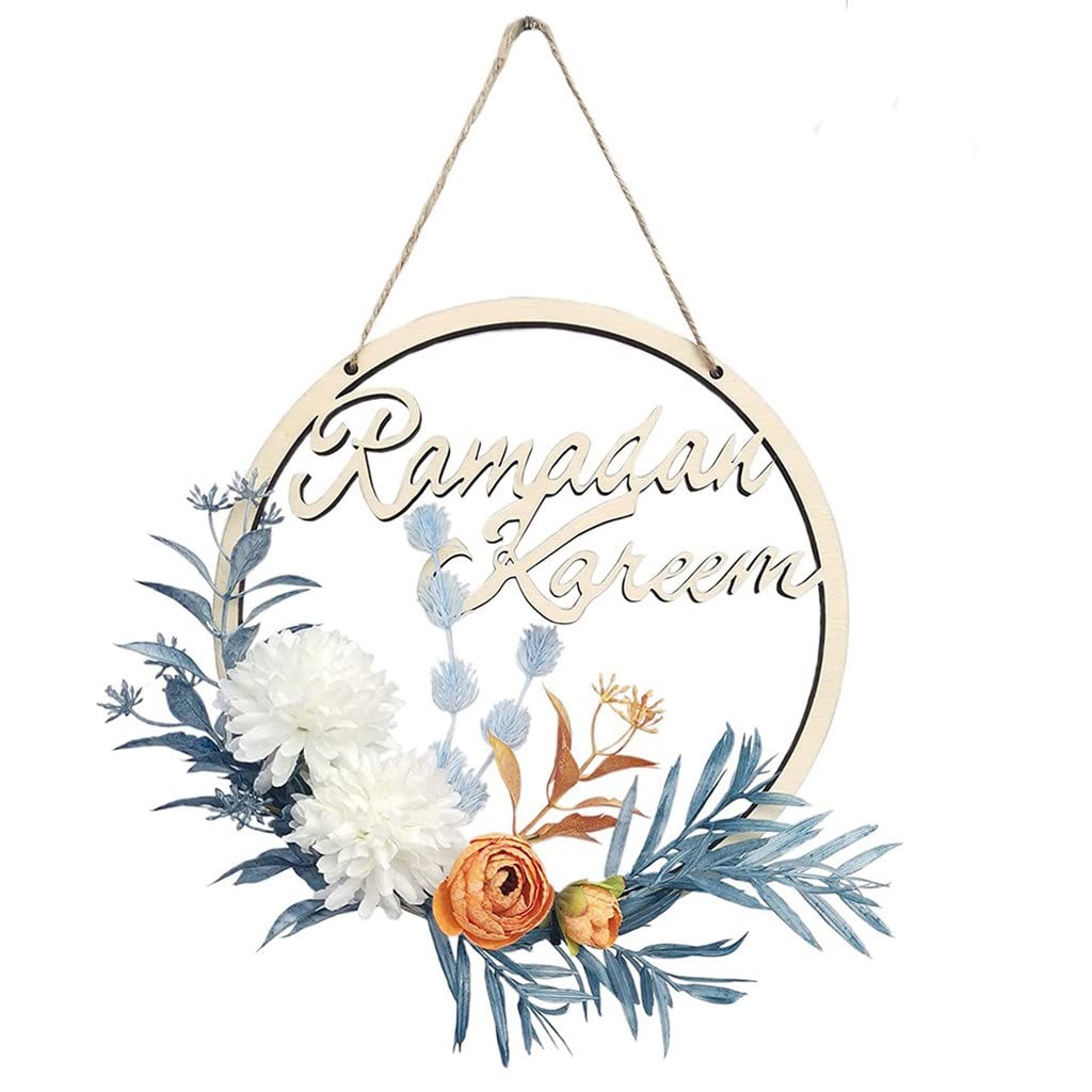 SHYPYG White Hydrangea Camellia Spring Wreath - 13.8 Inch Ramadan Decorations for Front Door, Indoor & Outdoor Wall Hanging | Perfect for Ramadan, Eid, Spring Home Decor & Welcoming Guests