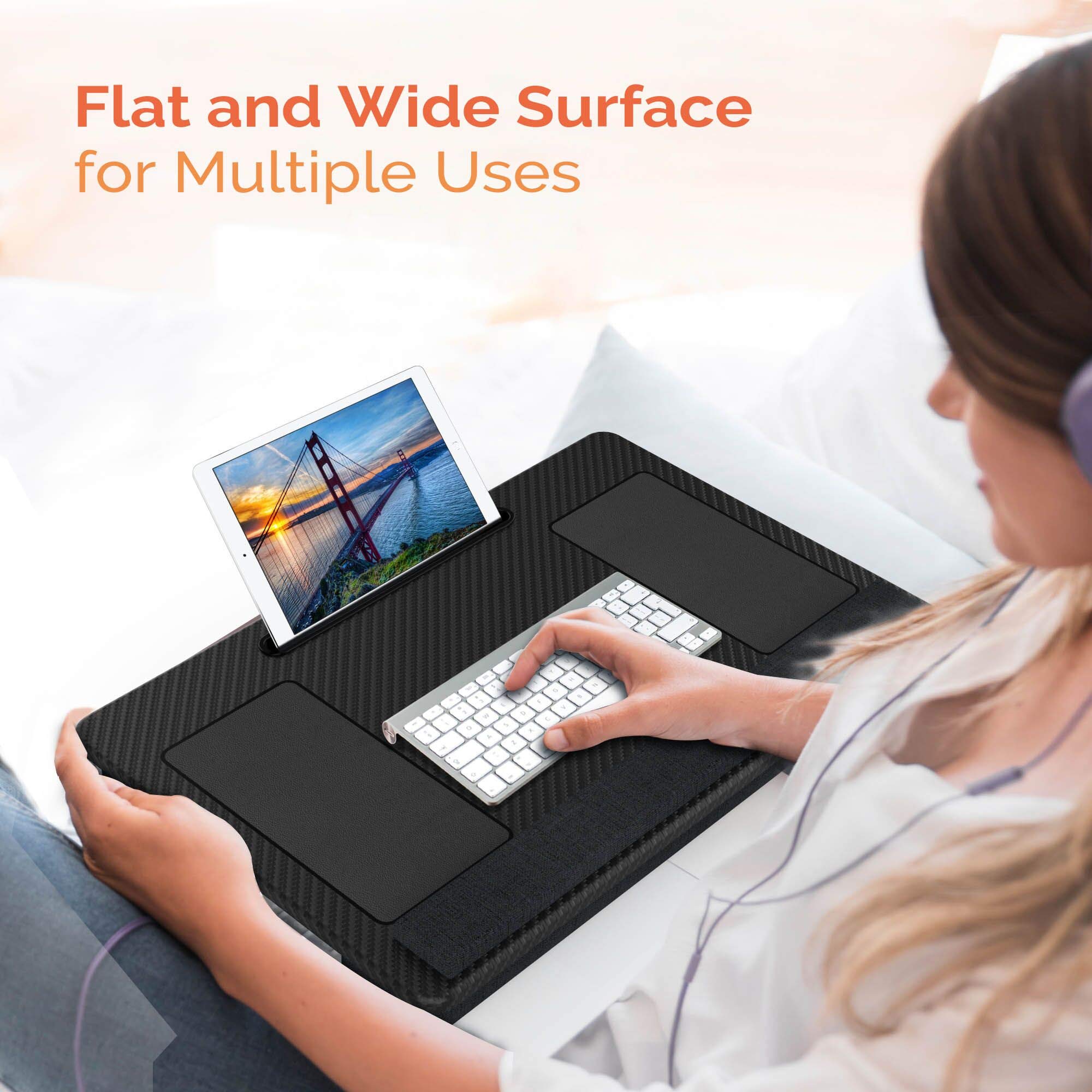 **Kavalan Portable Laptop Lap Desk for Couch & Bed - Ergonomic Lapdesk with Pillow Cushion, Handle, Phone Slot & Mousepad - Fits 17.3