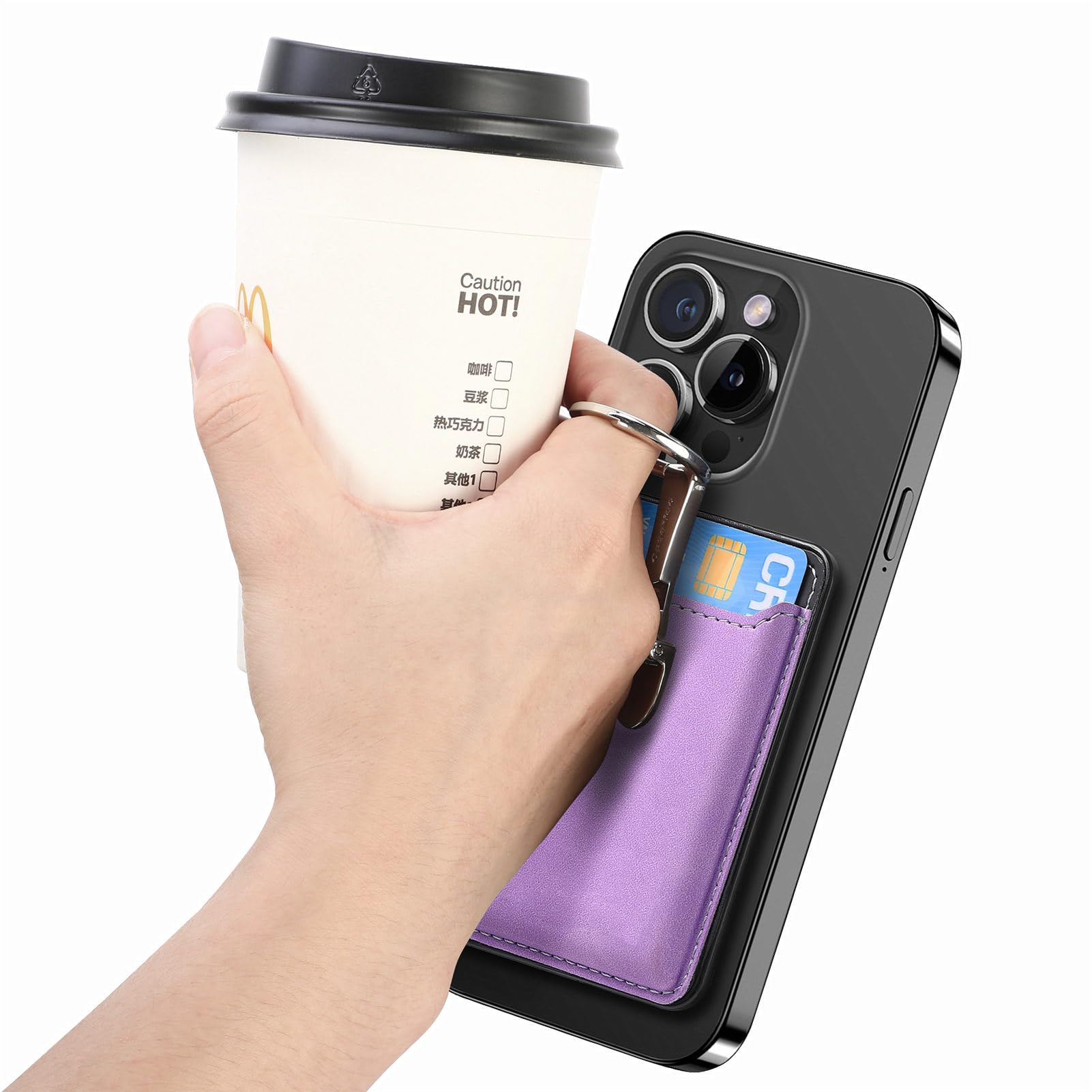 Magnetic Wallet for iPhone Samsung Android - Leather Card Holder for Phones with Kickstand - Business & ID Use