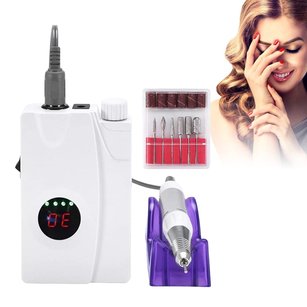 Professional Cordless Rechargeable Nail Drill Machine - 30000 RPM Electric Nail File with LCD Display & 6 Drill Bits - Portable Manicure Pedicure Kit for Salon, Home Use & DIY Nail Art