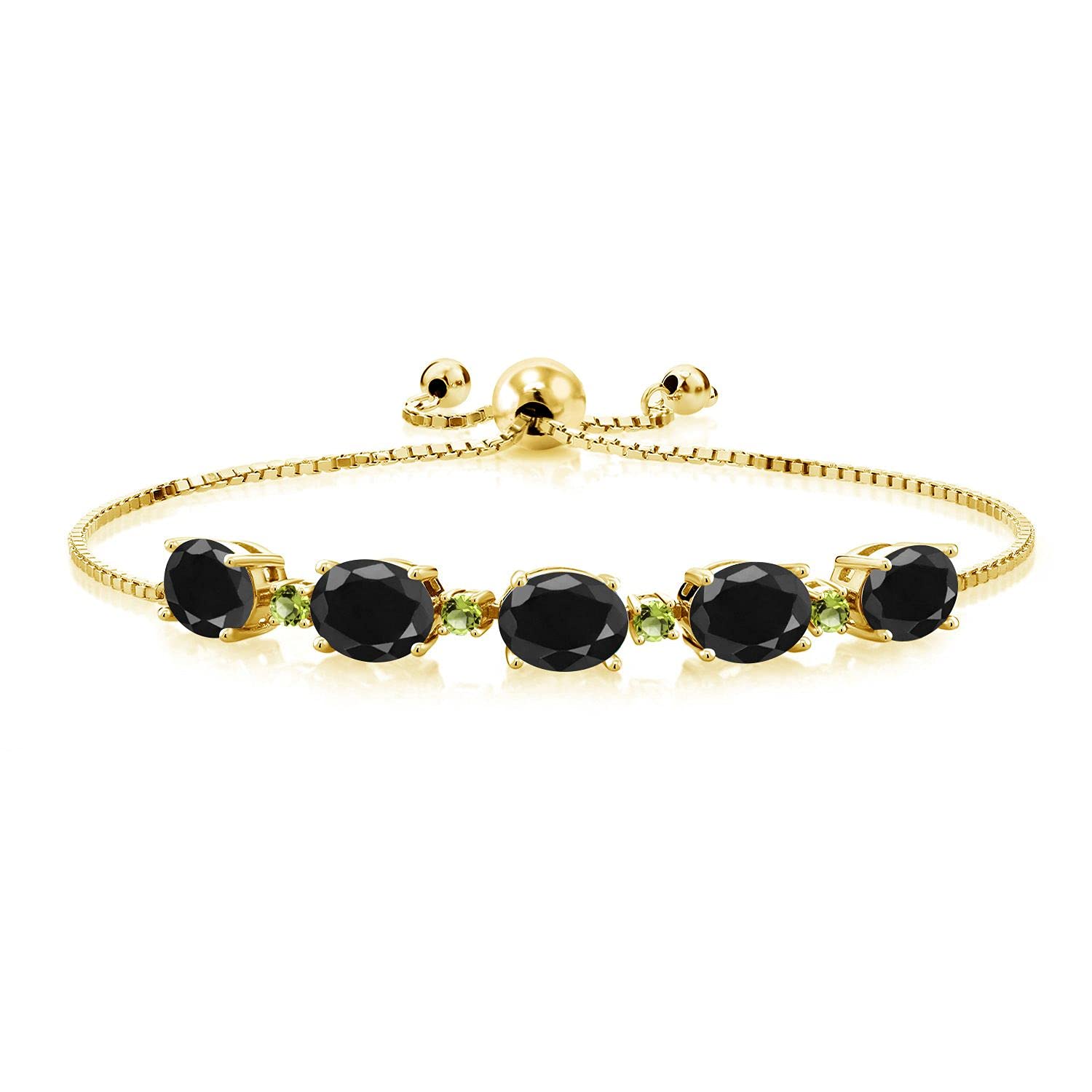 8.58 Ct Oval Black Sapphire & Green Peridot Bracelet in 18K Yellow Gold Plated Silver - Elegant Jewelry for Women, Perfect for Weddings, Parties & Special Occasions