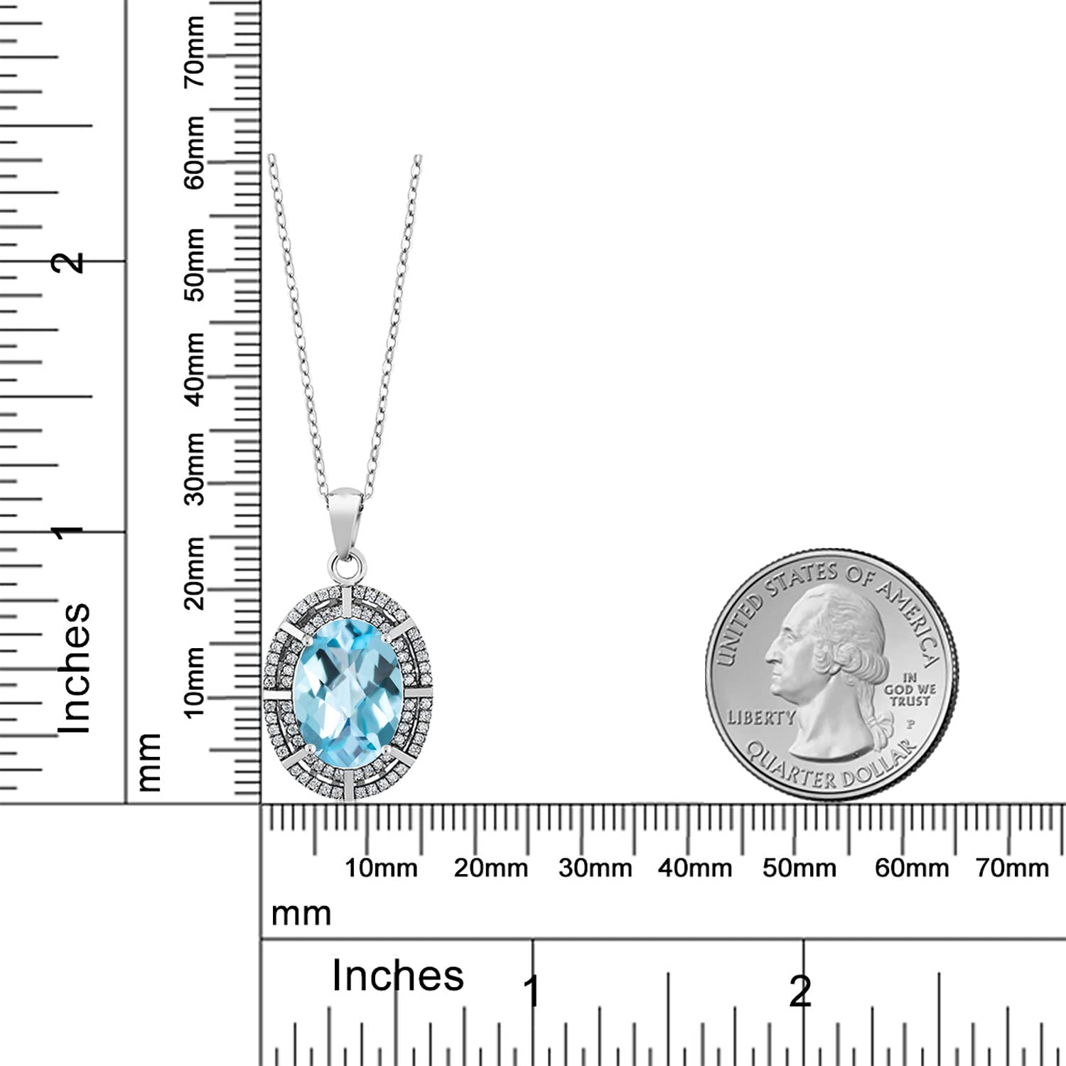 Gem Stone King 5-10 Cttw Two Row Halo Necklace with 14X10MM Oval Gemstone Birthstone in 925 Sterling Silver | Double Row Halo Pendant Necklace for Women | 18 Inch Silver Chain | Perfect Gift for Birthday, Anniversary & Valentine's Day