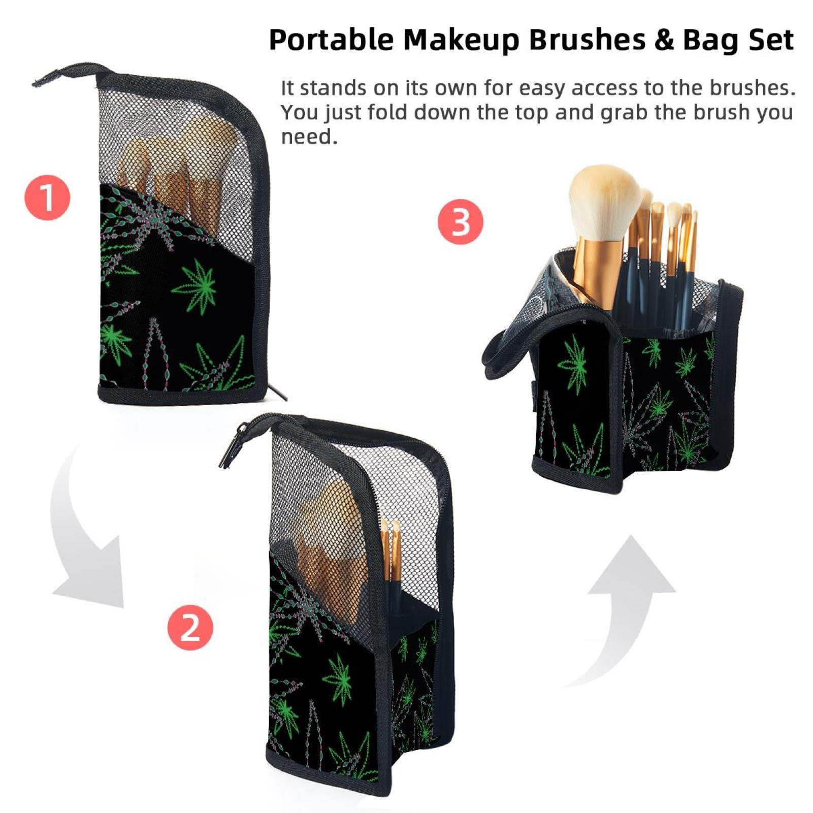 12-Piece Makeup Brush Organizer Bag with Colored Fantasy Leaves Design - Portable Travel Makeup Brush Holder Case for Professional Artists & Beginners (Perfect for Travel, Home Use & Salon Organization)