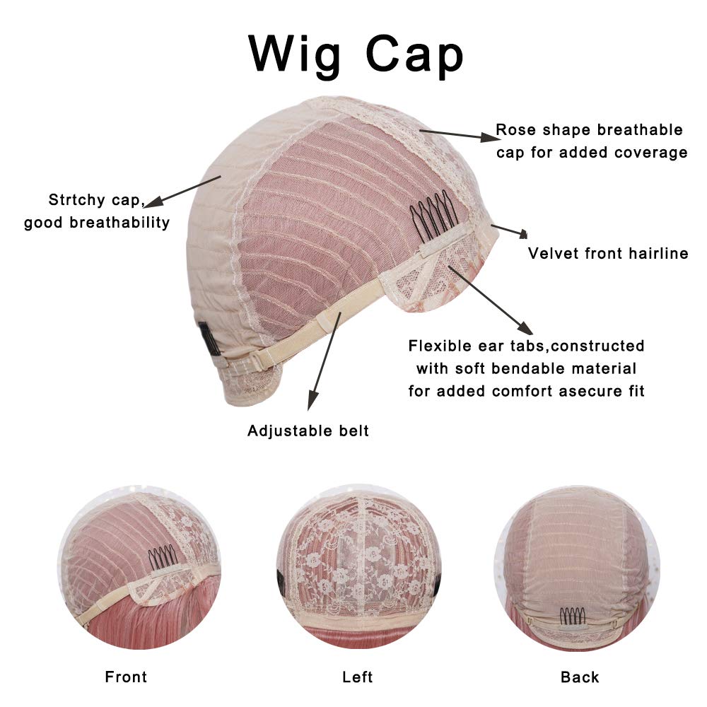 Zero Two Pink Cosplay Wig with Bangs - 24 Inch Light Straight Synthetic Heat Resistant Hair for Anime Costume, Halloween Party & Egirl Fashion (Perfect for White Women)