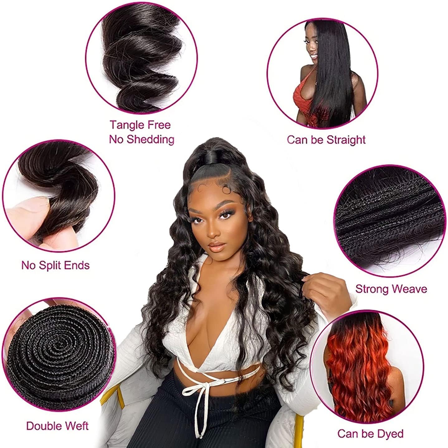 12A Brazilian Human Hair Loose Wave Bundles - 3 Pack 100% Unprocessed Virgin Hair Extensions | Natural Black Deep Wave Weft Hair for Styling & Volume | Perfect for Daily Wear, Parties & Special Occasions