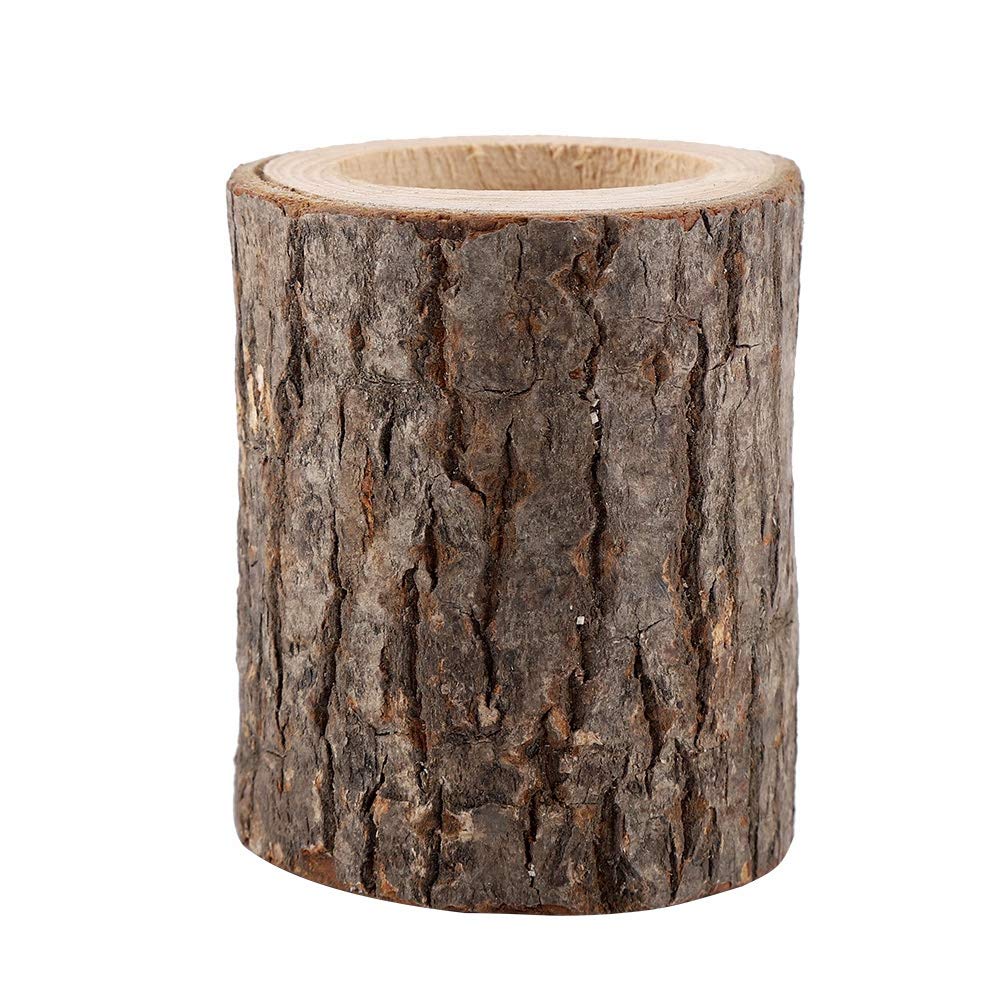 Wooden Timber Pile Candle Holder - Flameless LED Candlestick Stand with Log Flower Pot Decor (Tall) - Perfect for Rustic Home Decor, Wedding Centerpieces & Cozy Fireplace Ambiance
