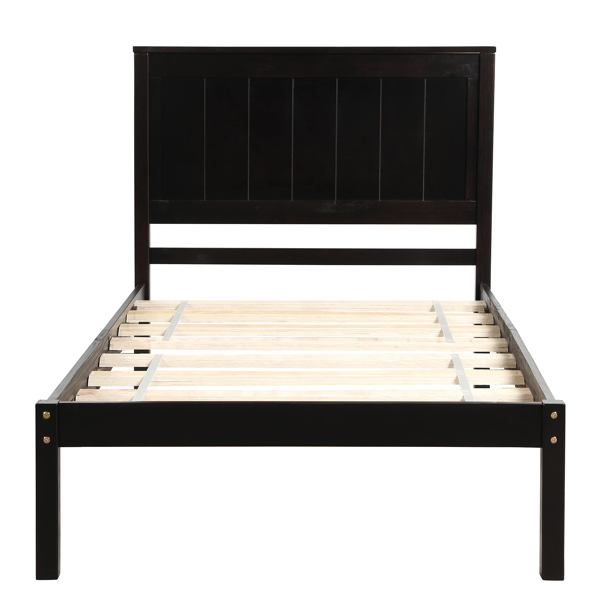 Premium Solid Wood Platform Bed Frame with Headboard - Twin Size Espresso Finish - Sturdy Wooden Slat Support (No Box Spring Needed) - Perfect for Small Bedrooms, Guest Rooms & Dormitories