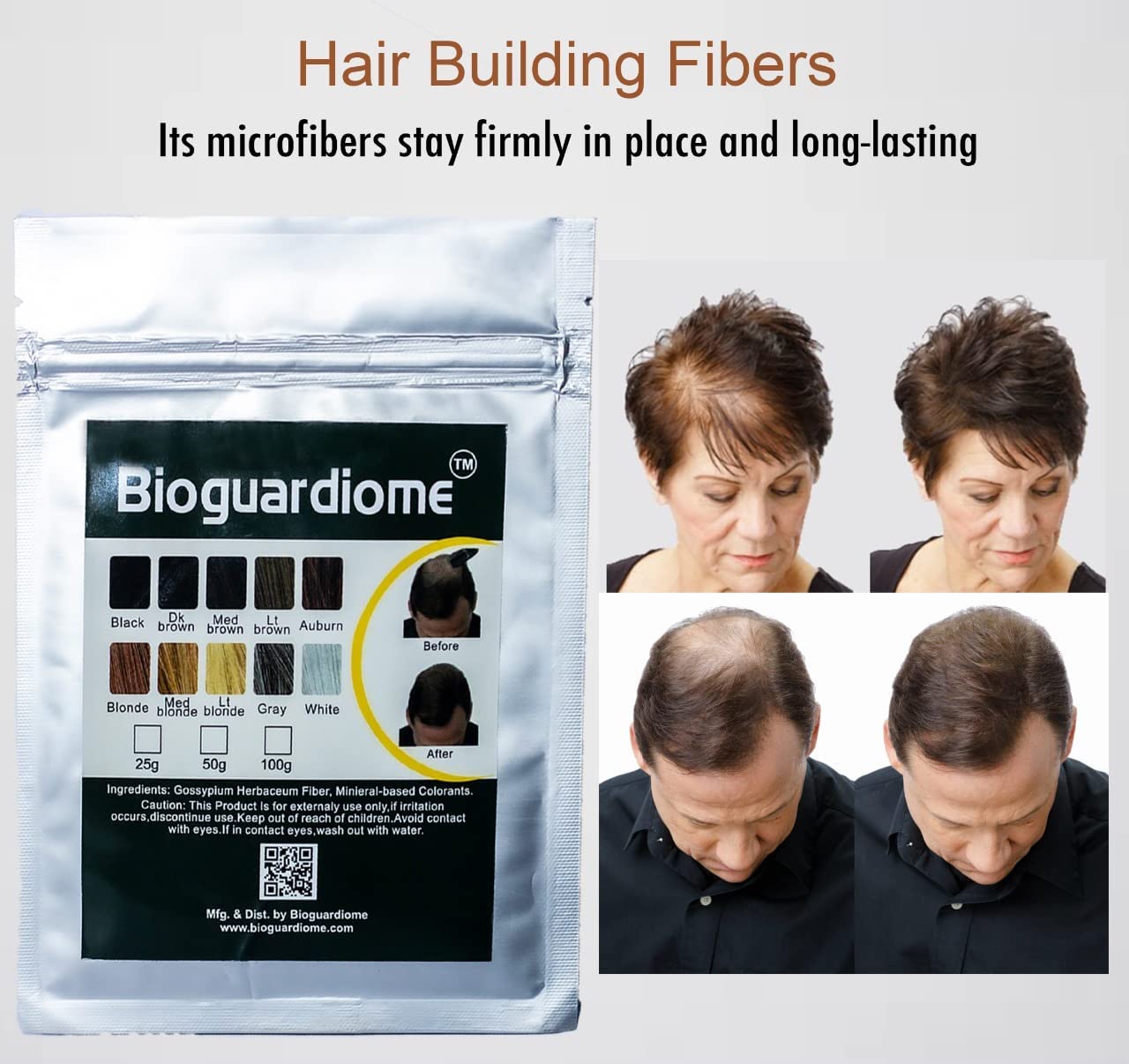 Bioguardiome Hair Building Fiber Refill Bag (Black) - 25g | Natural Hair Thickening Powder for Men & Women with Thin Hair | Covers Bald Spots & Thins Areas | Perfect for Daily Use, Special Occasions & Confidence Boost
