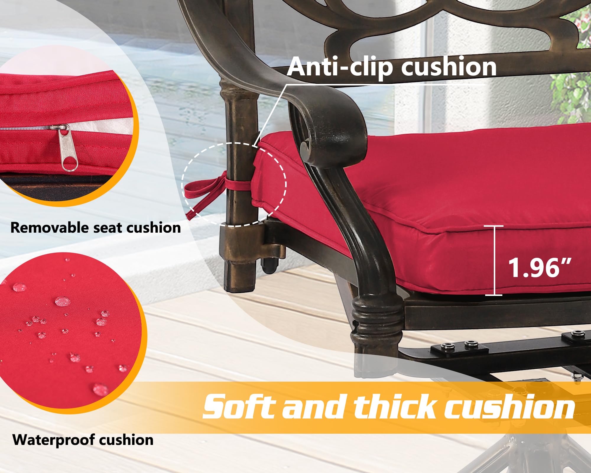 TITIMO 2-Piece Outdoor Patio Dining Chair Set - Cast Aluminum Bistro Swivel Rocker Chairs with Cushions for Garden, Deck, Poolside - Antique Bronze & Khaki (Red) - Perfect for Backyard, Balcony, and Outdoor Entertaining