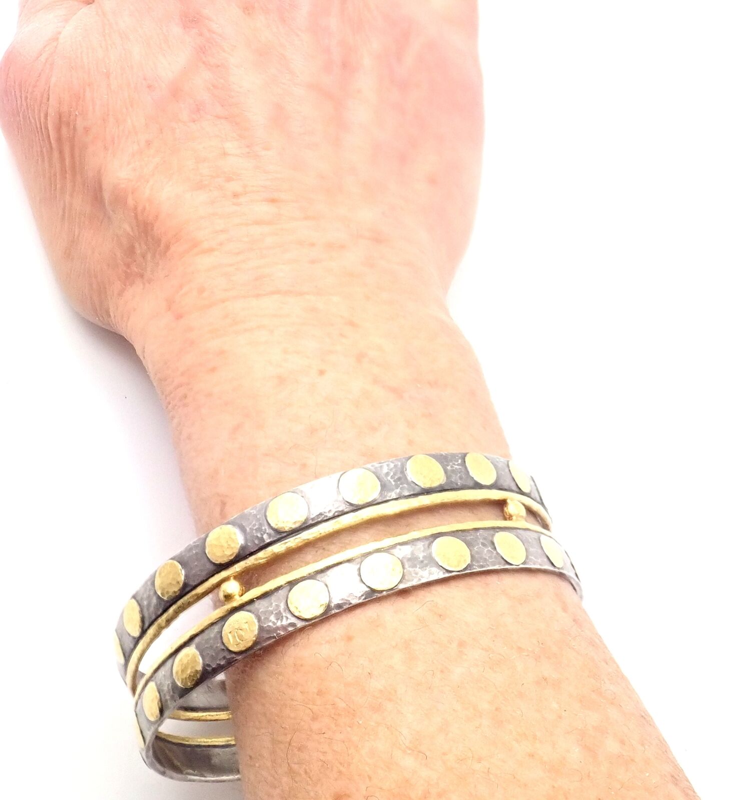 Authentic Gurhan Deco 24K Yellow Gold & Sterling Silver Bangle Bracelet - Luxury Paper Thin Design for Women, Perfect for Weddings, Parties & Special Occasions