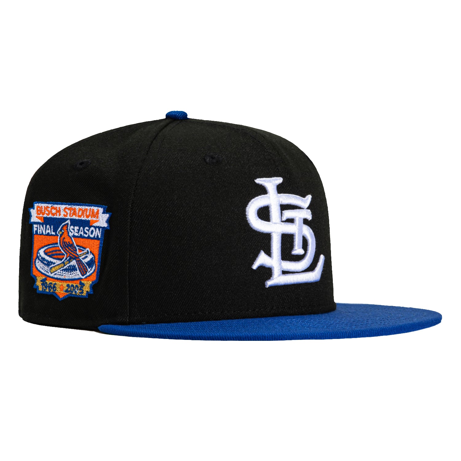 New Era 59Fifty St Louis Cardinals Final Season Patch Hat - Black & Royal Blue Baseball Cap for Men - Perfect for MLB Games, Sports Events & Casual Wear