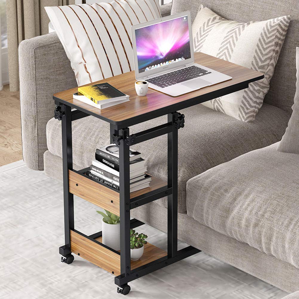 Tribesigns Adjustable Height C-Shaped End Table with Storage Shelves & Wheels - Mobile Laptop Stand, Snack Tray for Sofa, Bed, Living Room & Office (Oak & Black) - Perfect for Small Spaces, Home Theater & Dorm Rooms