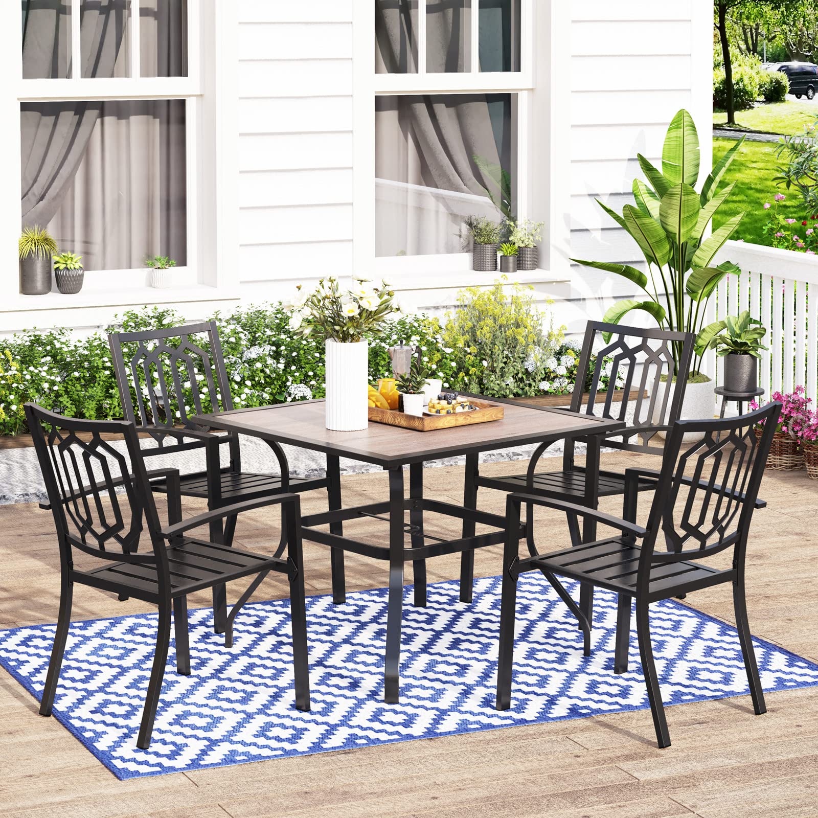 MFSTUDIO 5-Piece Metal Patio Dining Set - 4 Chairs & 37