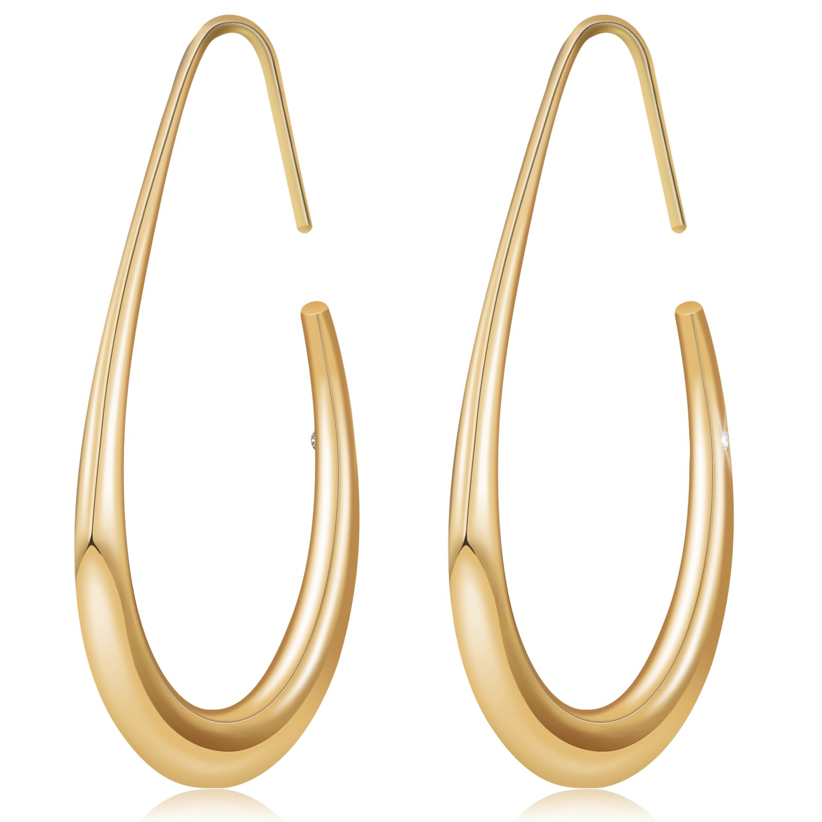 14K Gold Teardrop Hoop Earrings for Women - Hypoallergenic Geometric Vintage Style Trendy Jewelry - Sensitive Ears Friendly Big Hoop Earrings - Perfect for Date Night, Office Wear and Special Occasions