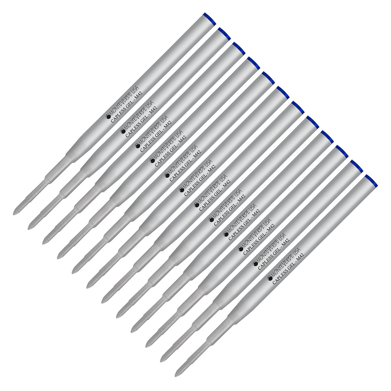 Monteverde M42 Gel Ink Refill 12-Pack - Compatible with Montblanc Style Ballpoint Pens - 0.6mm Fine Tip Blue Ink - Smooth Writing for Office, School & Business Use