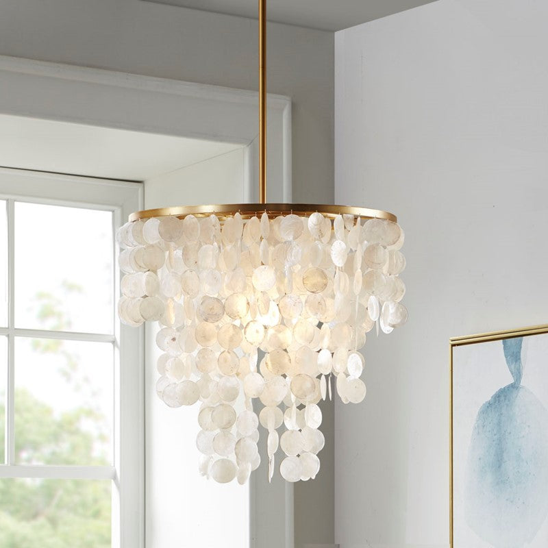 Isla Layered Capiz Shell Chandelier - Elegant Ceiling Light Fixture for Dining Room, Bedroom, or Living Room Decor