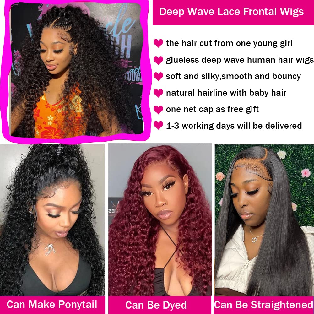 13x4 HD Lace Front Wigs Human Hair - Deep Wave Brazilian 12A Wet & Wavy Glueless Curly Wigs 20 Inch 180% Density Natural Color | Perfect for Daily Wear, Cosplay, and Special Occasions