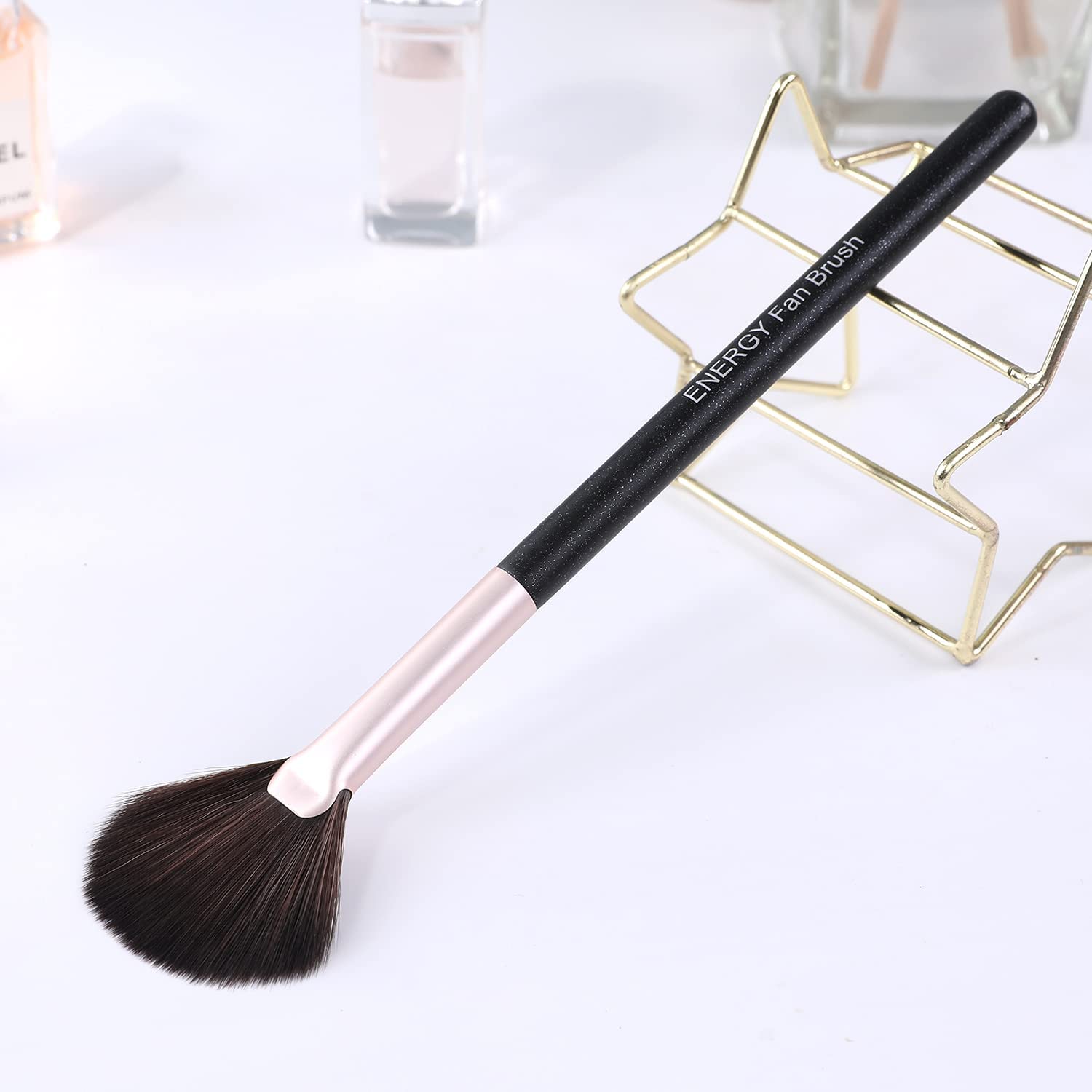 Professional ENERGY Fan Brushes for Makeup - Vegan Synthetic Blush, Highlighter, Setting Powder & Mineral Blending - Perfect for Facials, Buffing & Nail Art | Ideal for Everyday Makeup & Professional Use