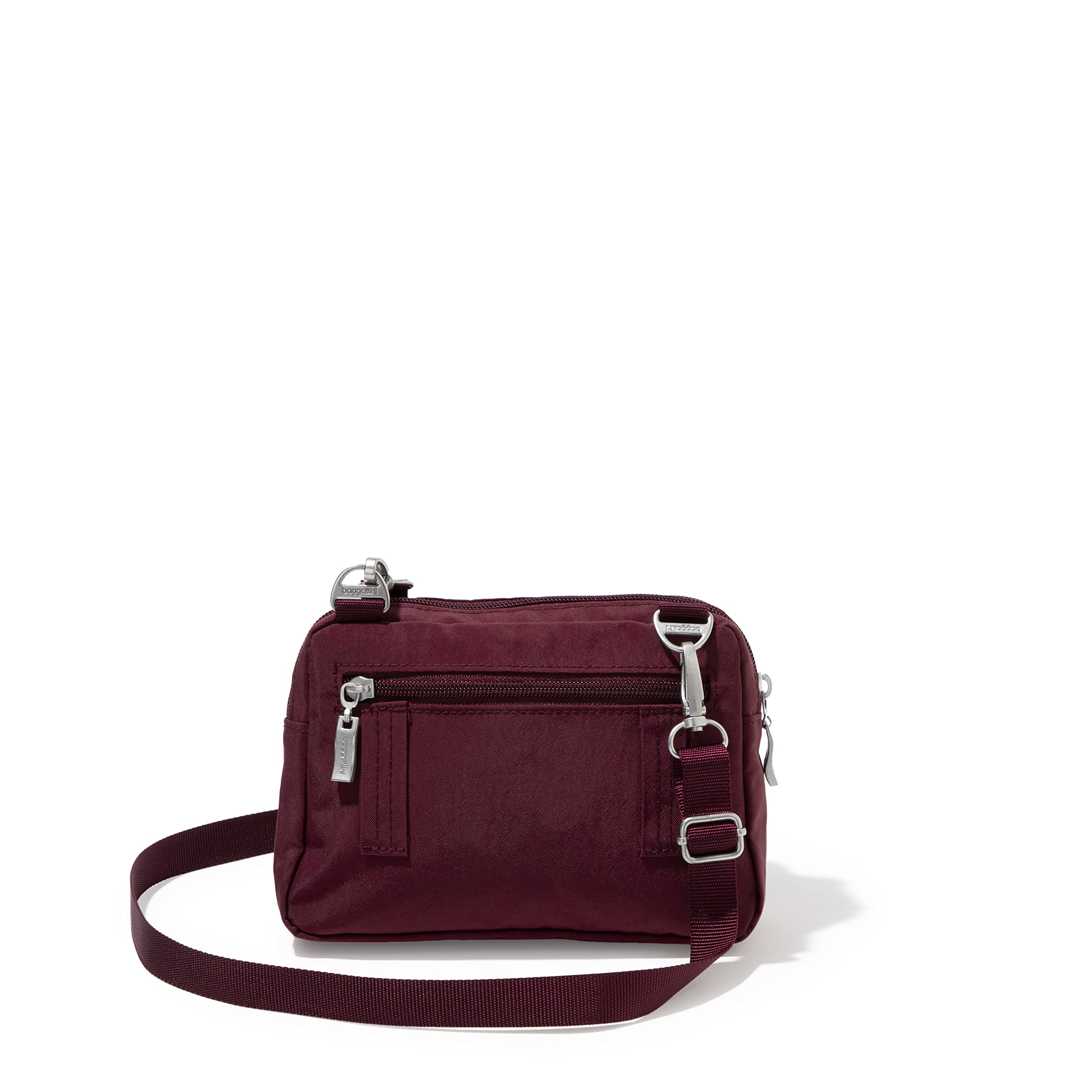 Baggallini Triple Zip Small Crossbody Bag for Women - 8x6 Inch Lightweight Water-Resistant Convertible Fanny Pack Belt Bag - Perfect for Travel, Shopping & Everyday Use