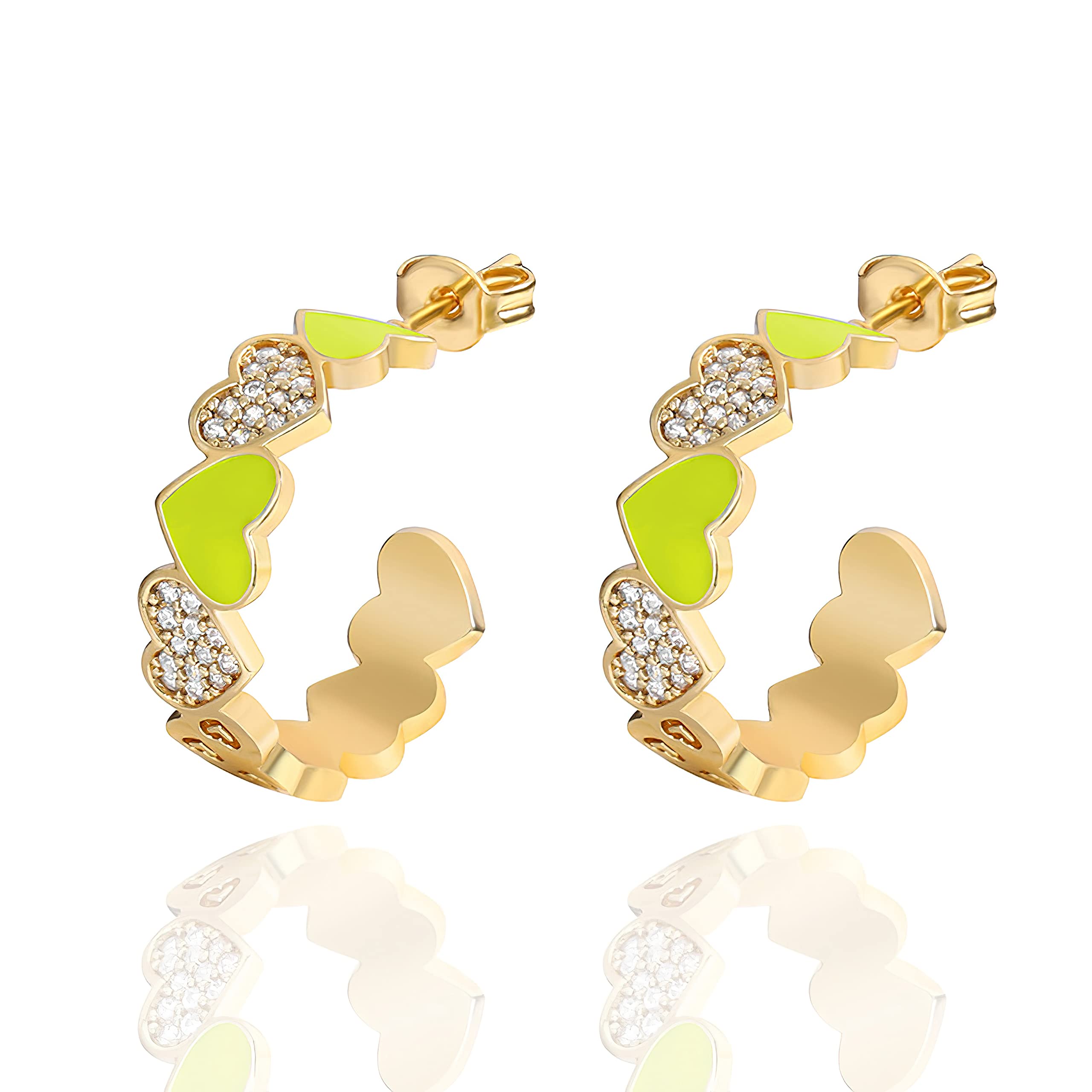 Women's Heart Stud Earrings - Multi-Color Simple Personality Jewelry for Women & Girls (Green) | Valentine's Day Gift, Party Accessories, Everyday Wear