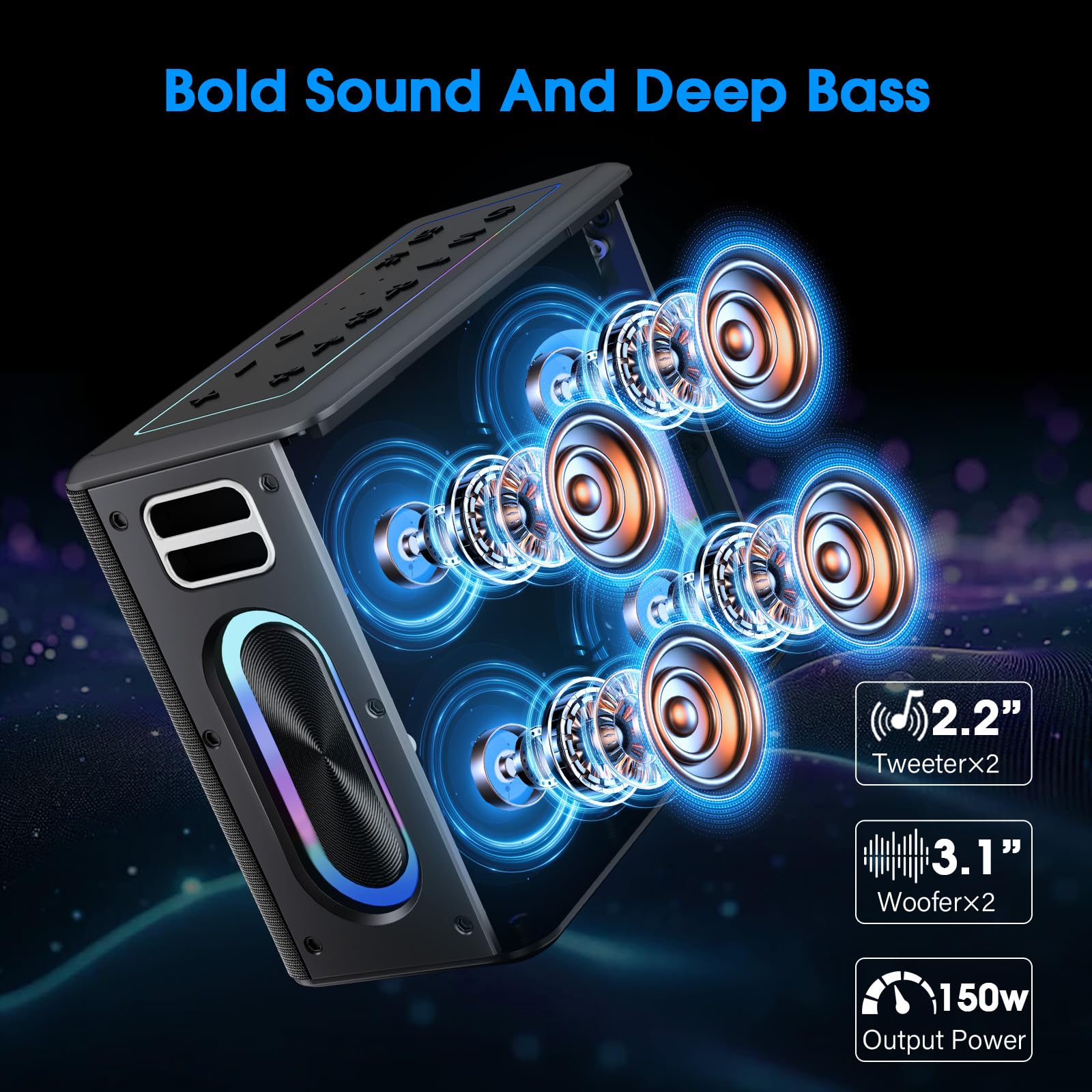 Portable Karaoke Machine with 2 Wireless Microphones - Bluetooth Speaker with LED Lights, 3 Voice Modes, BT/TWS/AUX/USB/TF Support for Home Parties, Outdoor Gatherings & Family Singing Fun