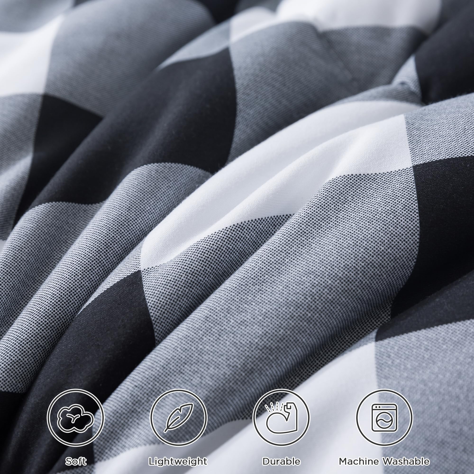 Andency Gray Black White Plaid Queen Comforter Set - Reversible Buffalo Check Bedding for Boys & Teens | All-Season Lightweight Microfiber Comforter | Soft & Fluffy Neutral Bedding for Queen Size Beds | Perfect for Dorm Rooms, Guest Bedrooms & Cozy Teen Bedrooms
