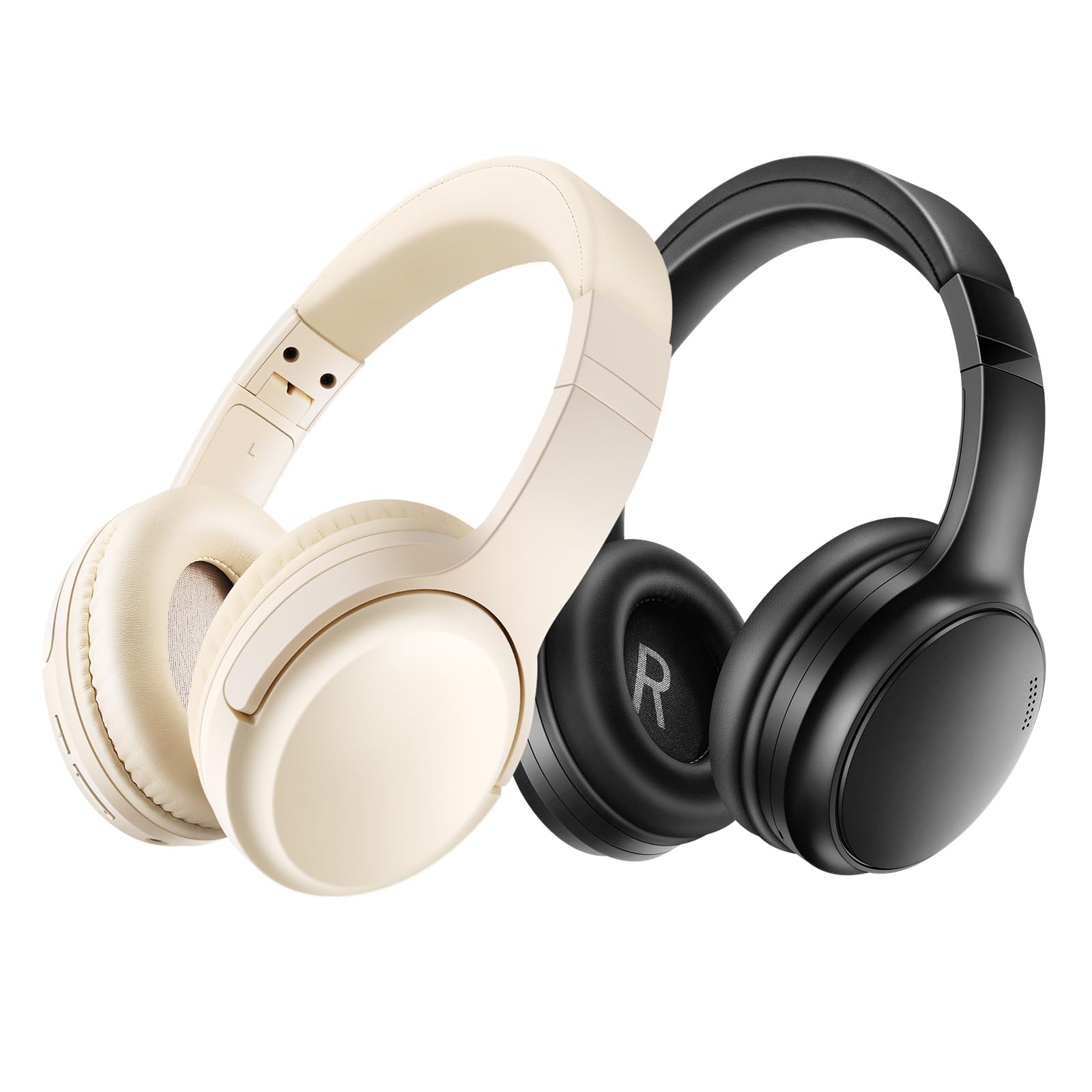 Wireless Headphones with Microphone - Lightweight Bluetooth 5.3 On-Ear Headset, 20+ Hours Playtime, Foldable Design for Travel & Commuting - A2 Beige & A10 Black ANC Headphones for Work, Gym, and Gaming