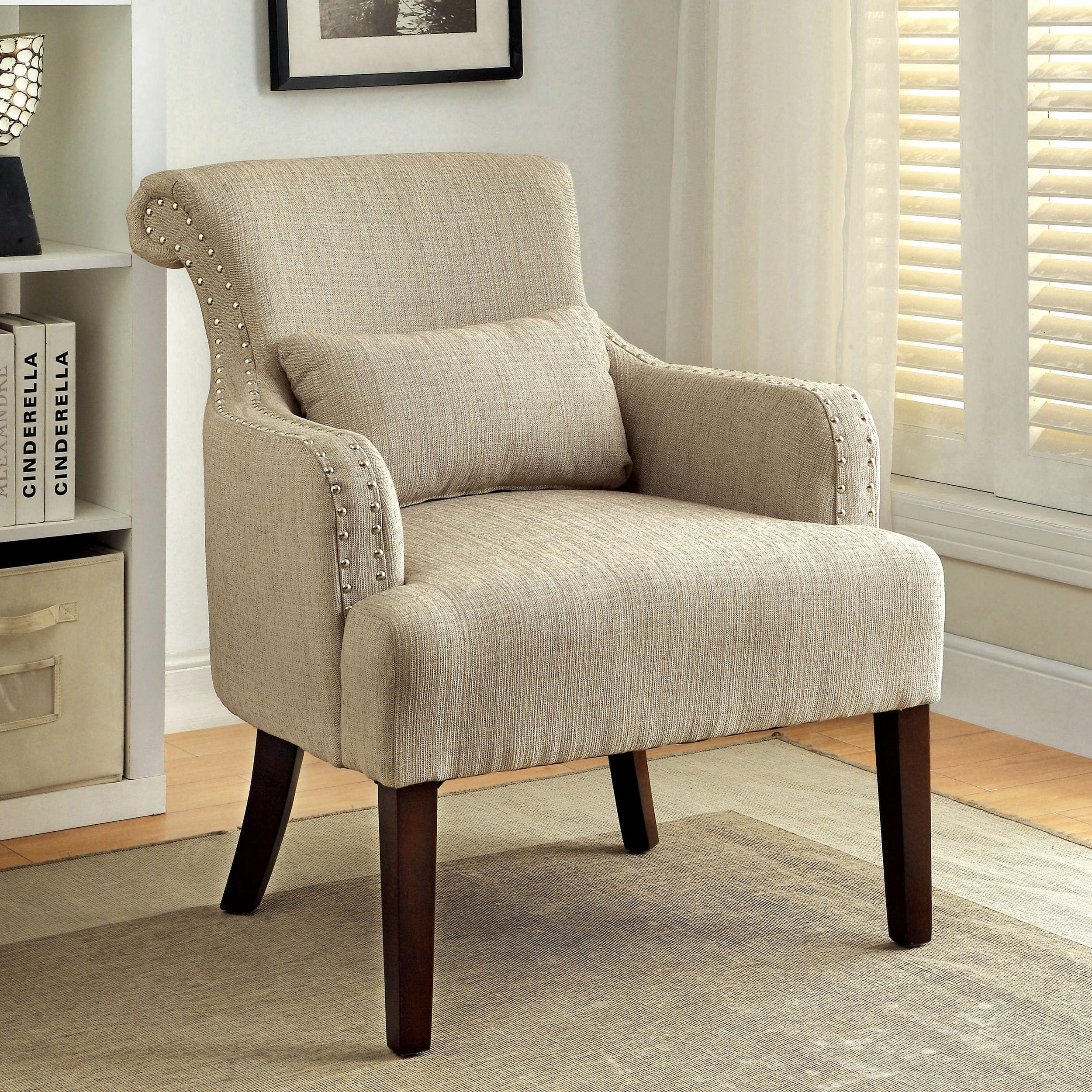 Furniture of America Venize Modern Accent Chair in Beige - Contemporary Living Room Seating for Home Office & Lounge Areas