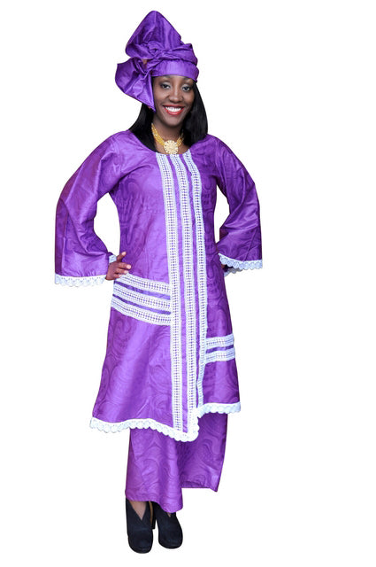 Elegant Purple and Off White African Brocade Skirt Set DPSO002 | Traditional African Print Skirt Outfit for Women | Perfect for Cultural Events, Weddings & Special Occasions