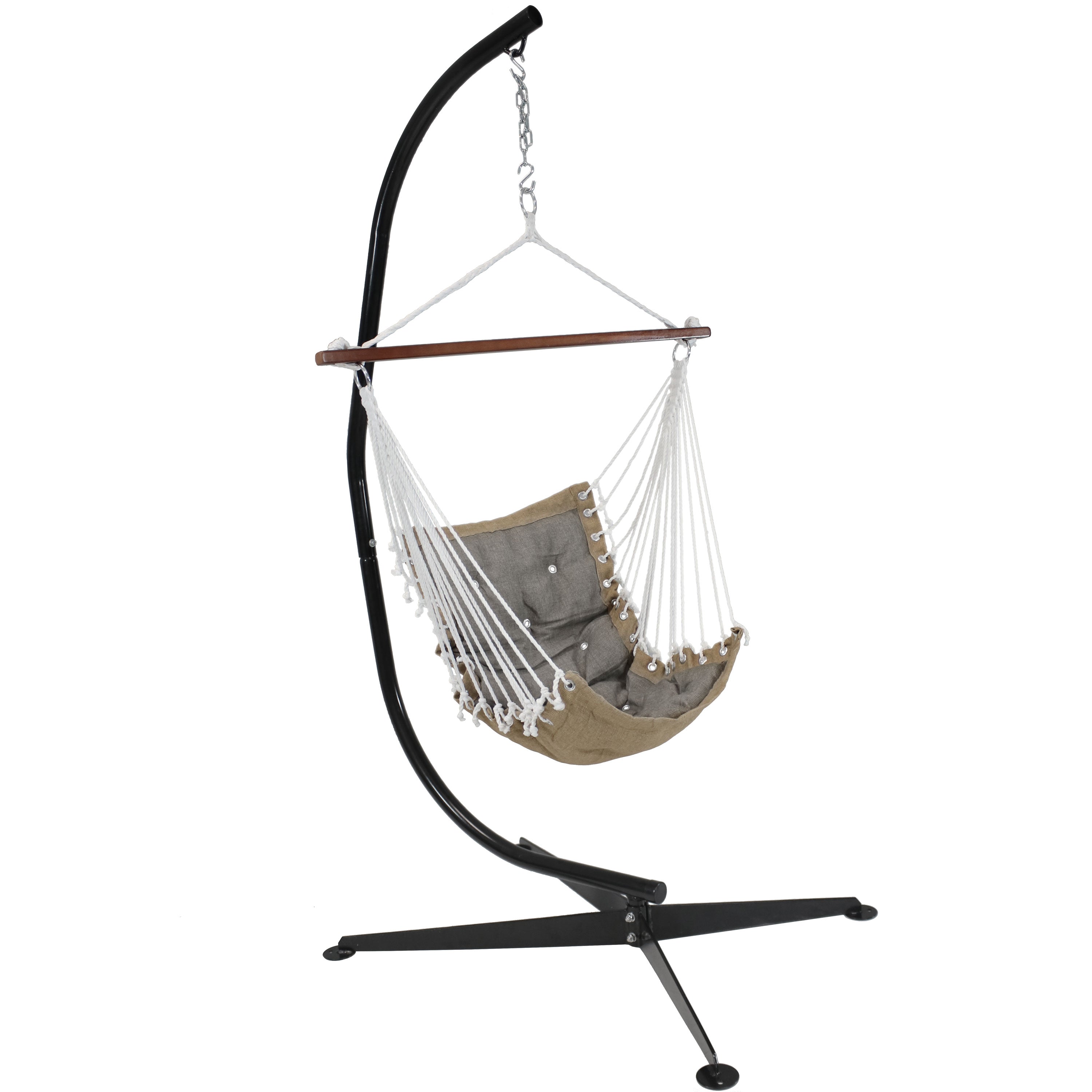 Sunnydaze Tufted Victorian Outdoor Hammock Chair Swing with C Stand - Comfortable Patio Hanging Chair for Garden, Porch, and Backyard Relaxation