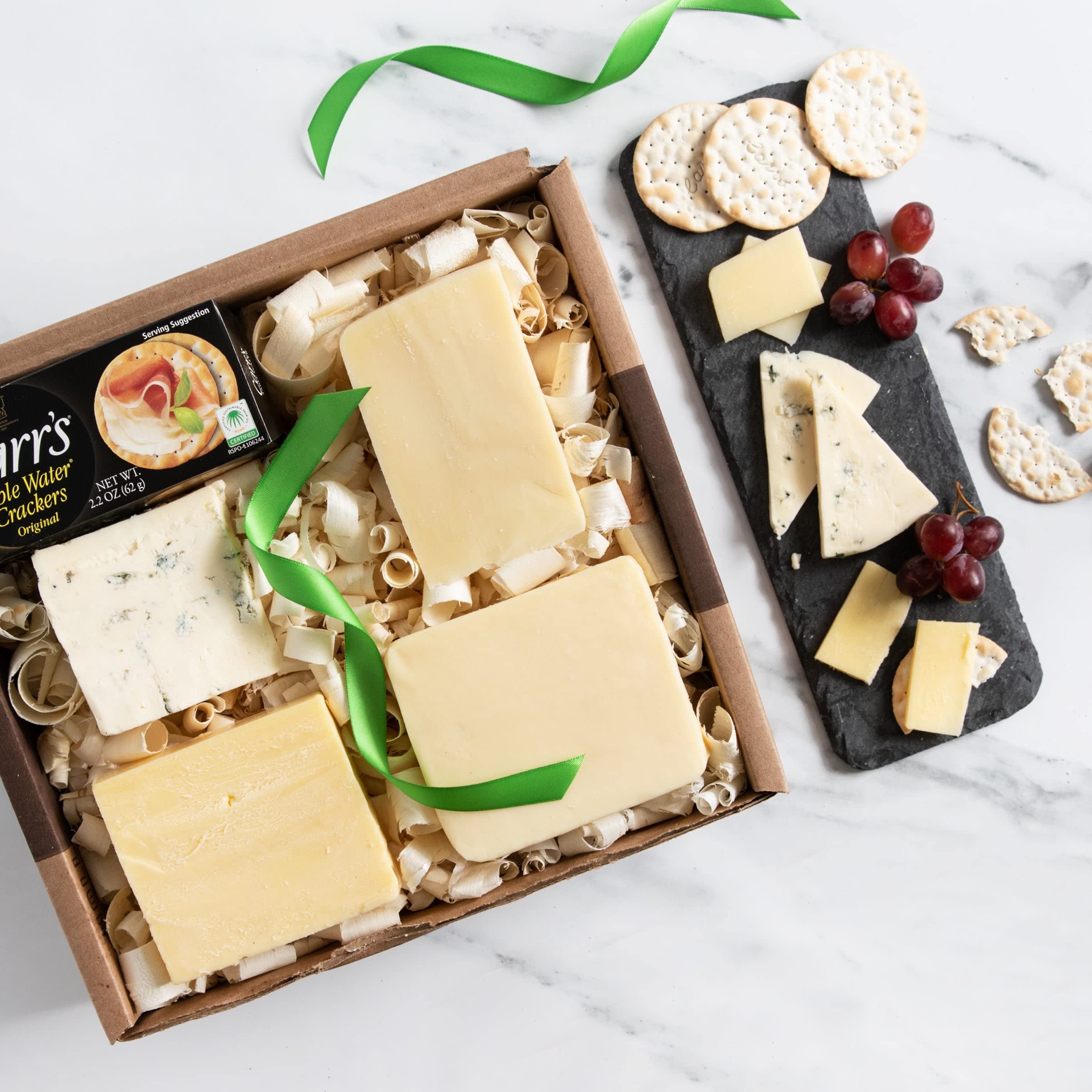 Premium European Cheese Gift Box - Gourmet Gouda, Creamy Blue, Red Leicester & Mahon Cheese with Crackers - Artisanal Cheeses from Spain, France & UK - Perfect for Holidays, Parties & Corporate Gifts