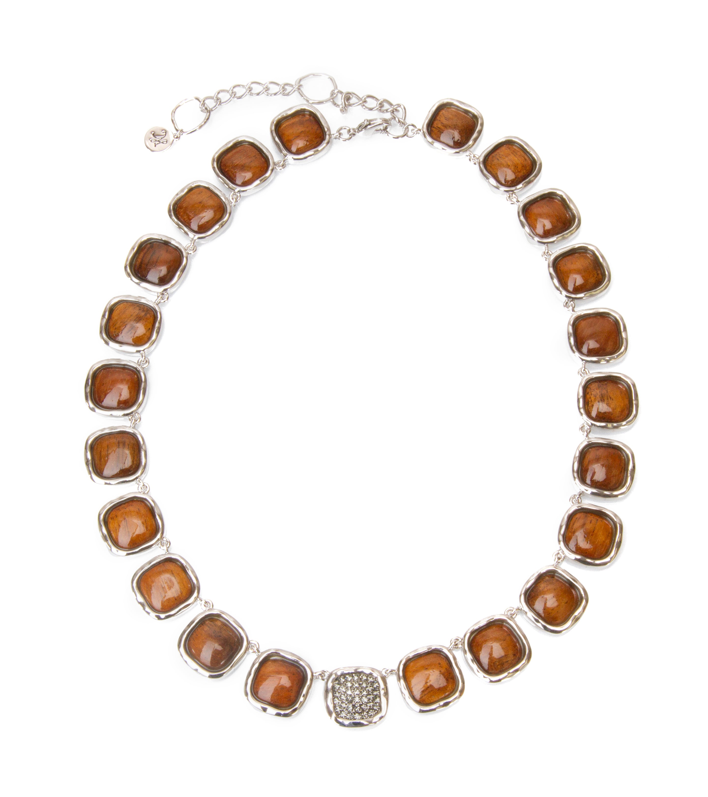 Exquisite Koa Wood Pave Square Necklace - MJHC50934 - Elegant Jewelry for Women, Perfect for Weddings, Parties & Everyday Wear