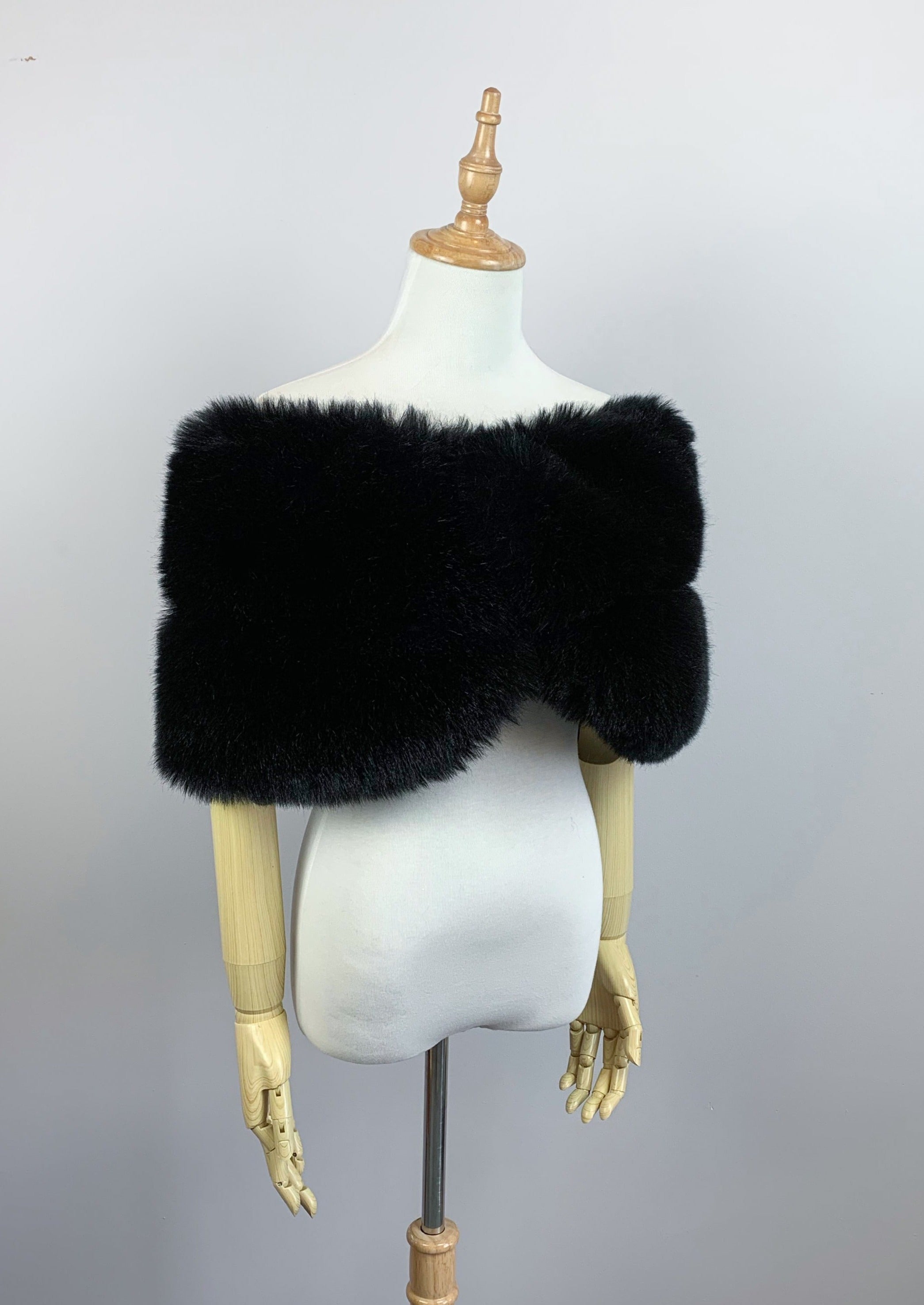 Luxury Black Faux Fur Shawl Wrap - Soft Winter Scarf for Women (Penelope Blk01) - Perfect for Evening Parties, Weddings & Cold Weather Fashion