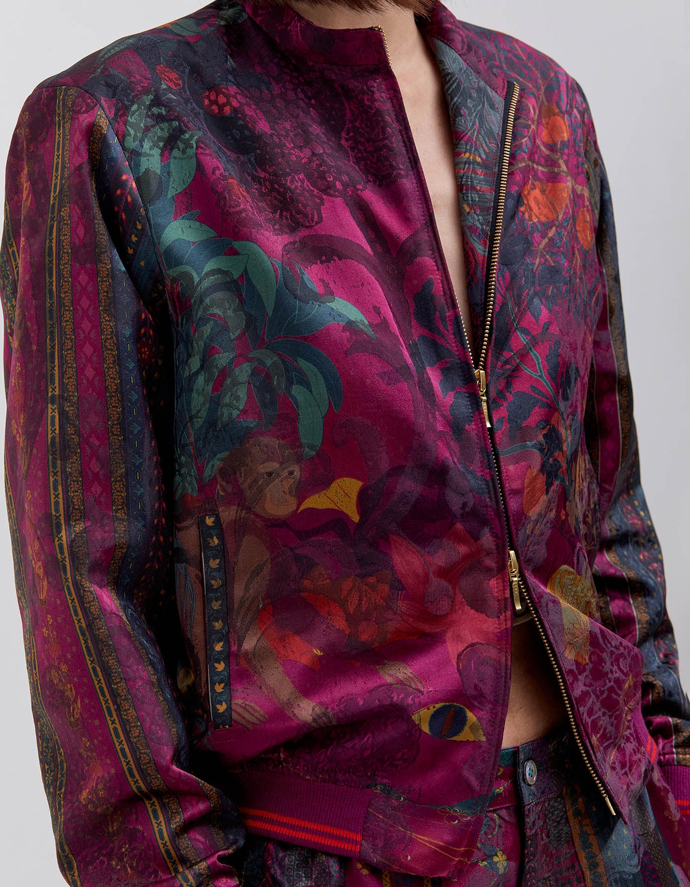 Janbaaz Men's Purple Silk Bomber Jacket with Damask Pattern - Stylish Lightweight Outerwear for Casual & Night Out