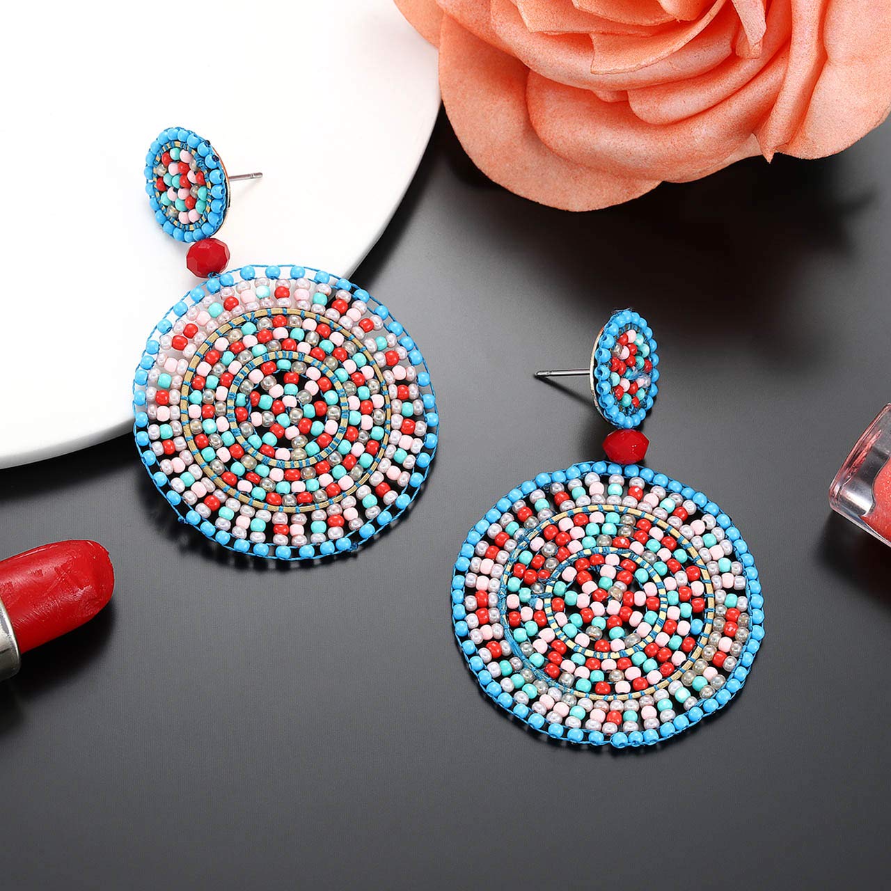 Handmade Boho Beaded Drop Earrings for Women - Colorful Statement Dangle Earrings | Summer Beach Jewelry, Wedding Accessories, Party Gifts