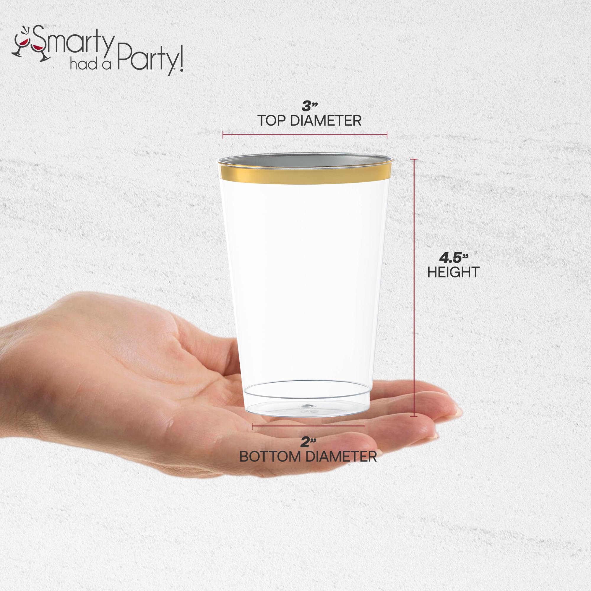 Smarty Had A Party 12 oz Clear Disposable Plastic Cups with Gold Rim – 240 Pack of Elegant Tumbler Cups for Cocktails, Iced Coffee, Party Drinks & Events – Perfect for Weddings, Birthday Parties, and Office Gatherings