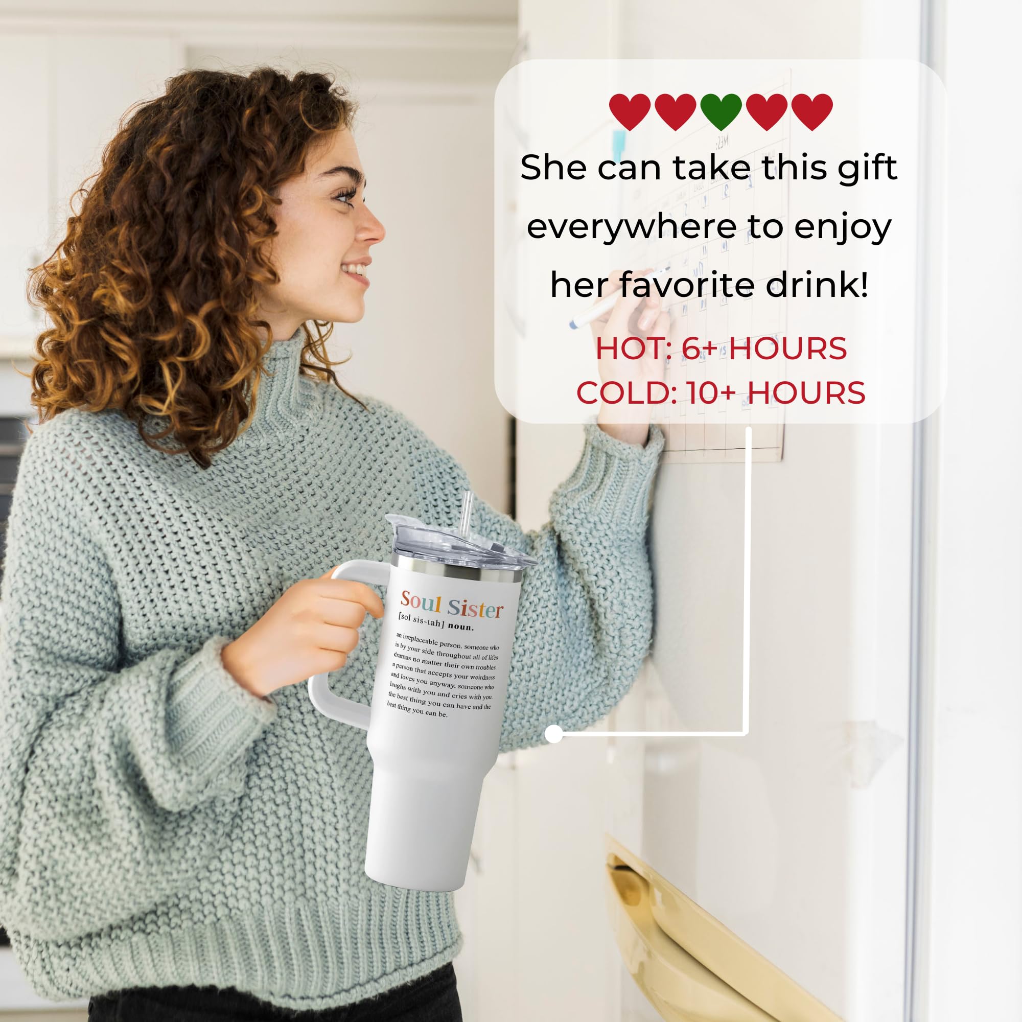 Best Friendship Gifts for Women - 40 Oz Insulated Tumbler Cup for Sister, Best Friend, or Galentine's Day - Cute Valentines Gifts for Her - Perfect for Coffee, Tea & Cold Drinks at Work, Gym, or Travel