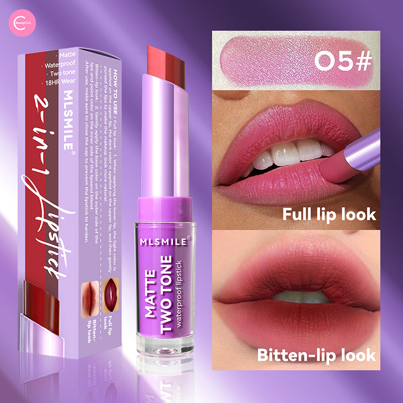 MLSMILE Two Tone Lipstick - Long Lasting Matte & Glossy Dual Color Lipstick for Women - Perfect for Day & Night Makeup Looks