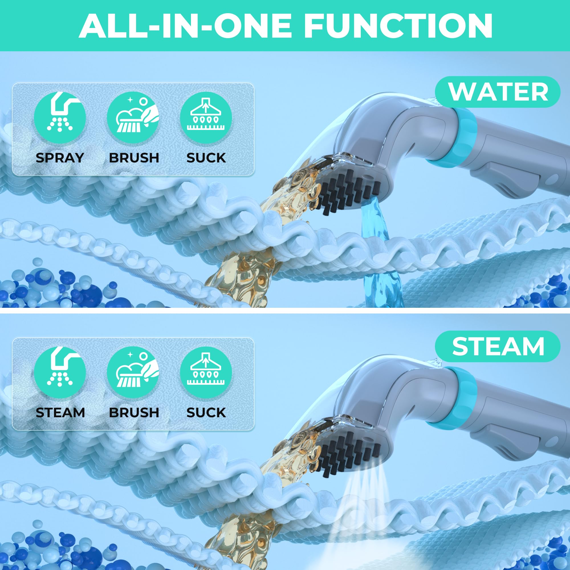 HAUSHOF Portable Steam Cleaner for Carpets & Upholstery - 3 Powerful Cleaning Modes, Removes Pet Stains, Odors from Sofa, Rug, Mattress, Car Seats & Curtains - Includes Spot Cleaner Tool - Perfect for Home, Office & Auto Deep Cleaning