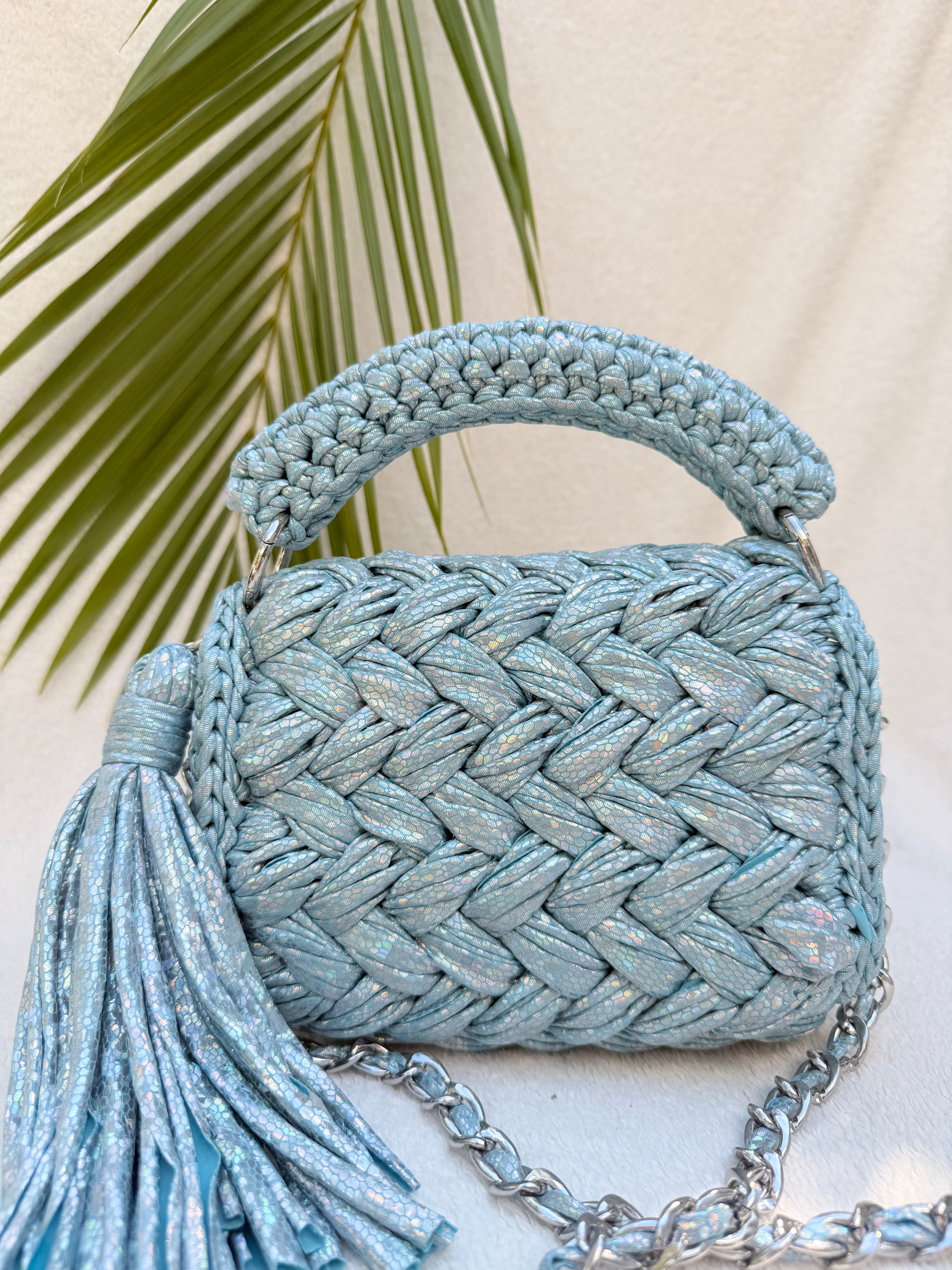 Isla Light Blue Iridescent Snake Print Handbag [Limited Edition] - Perfect for Evening Parties, Date Nights & Special Occasions