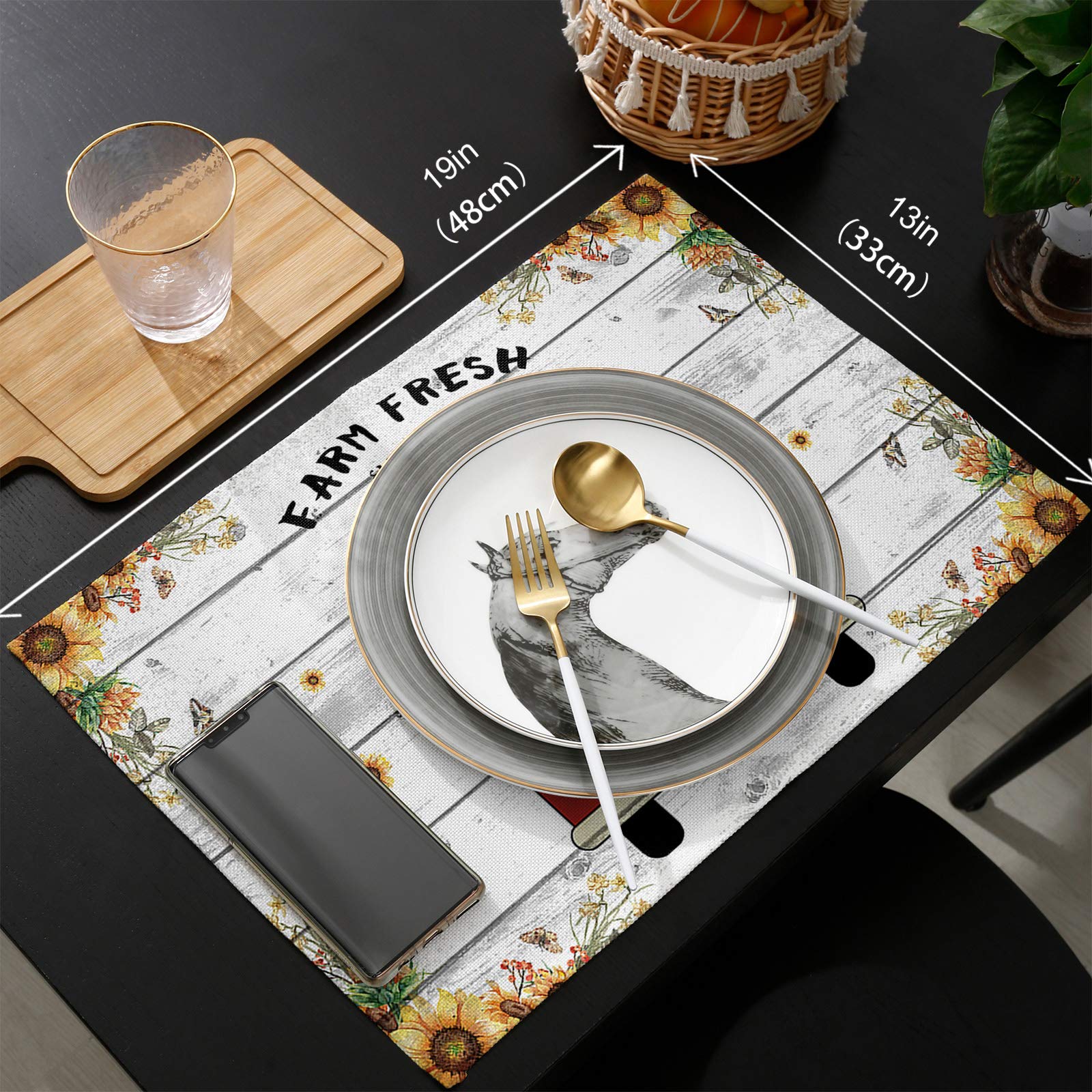 Farm Truck & Sunflower Washable Placemats Set of 6 - 13