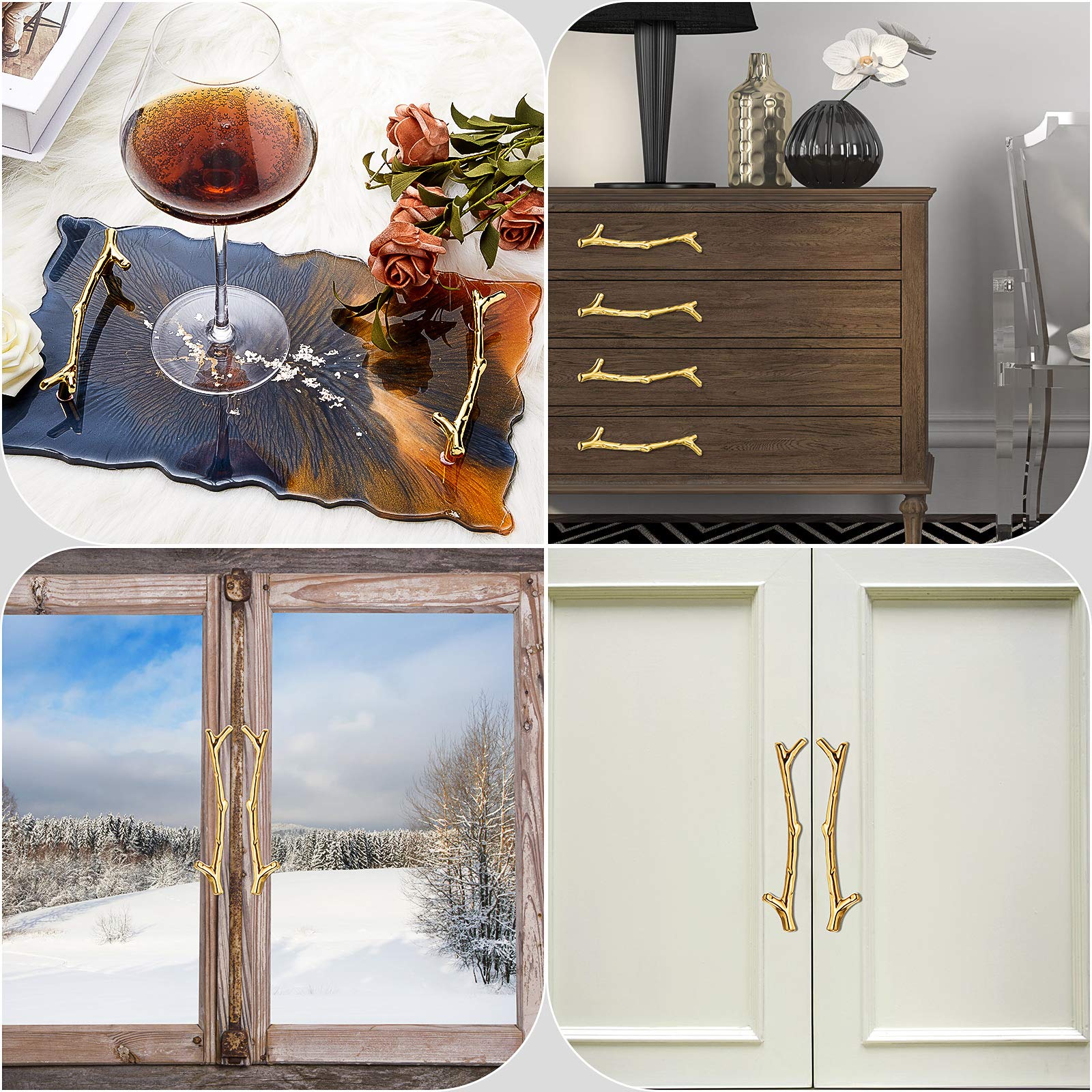 6 Pack Stainless Steel Tray Handles for Resin & Silicone Serving Trays - Branches Shaped with Screw Sets, 4.8 Inch (Gold) | Perfect for DIY Crafting, Home Decor, and Party Serving